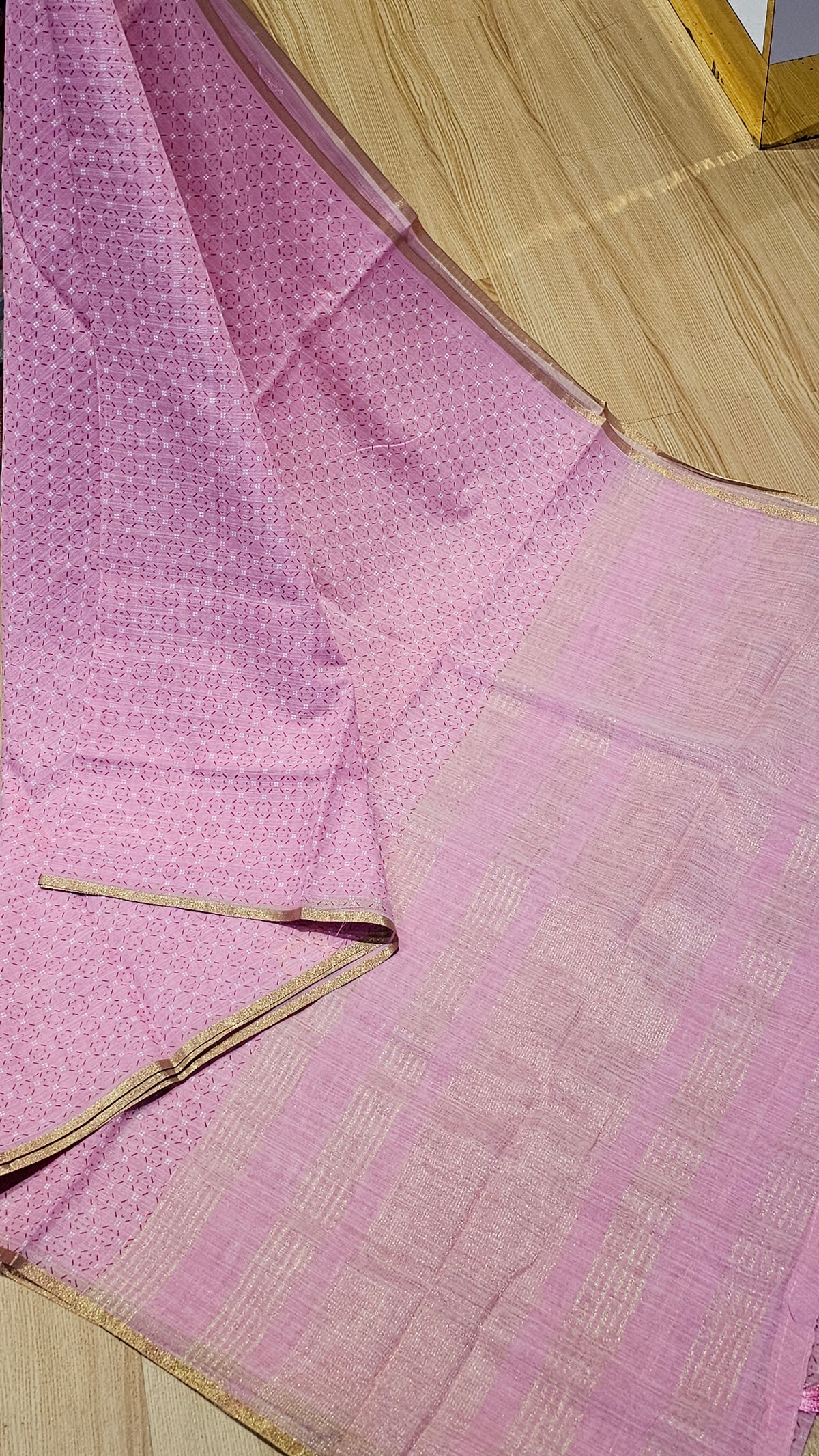 Light Pink Linen Cotton Saree with Silver Border | Elegant Indian Wear