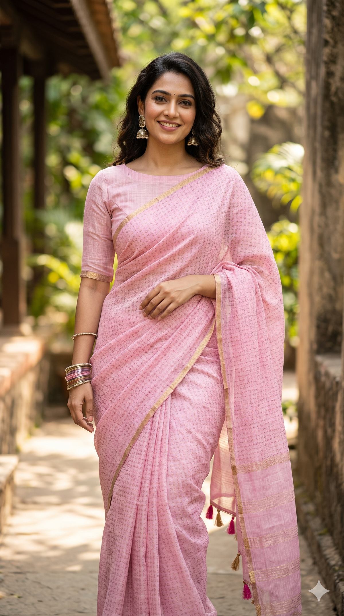 Light Pink Linen Cotton Saree with Silver Border | Elegant Indian Wear