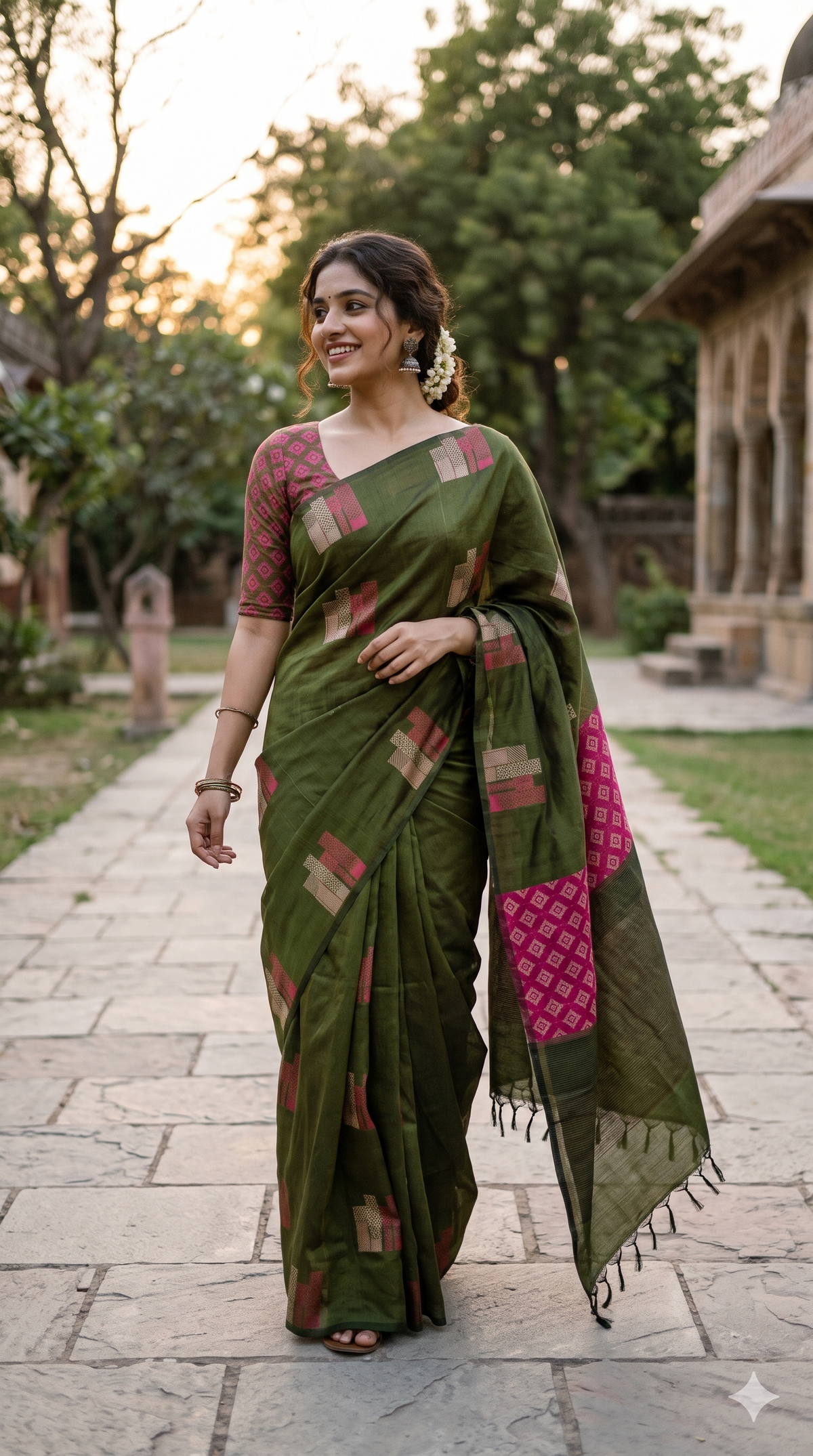 Elegant Silk Cotton Saree with Weaving Buttas | NAANAL
