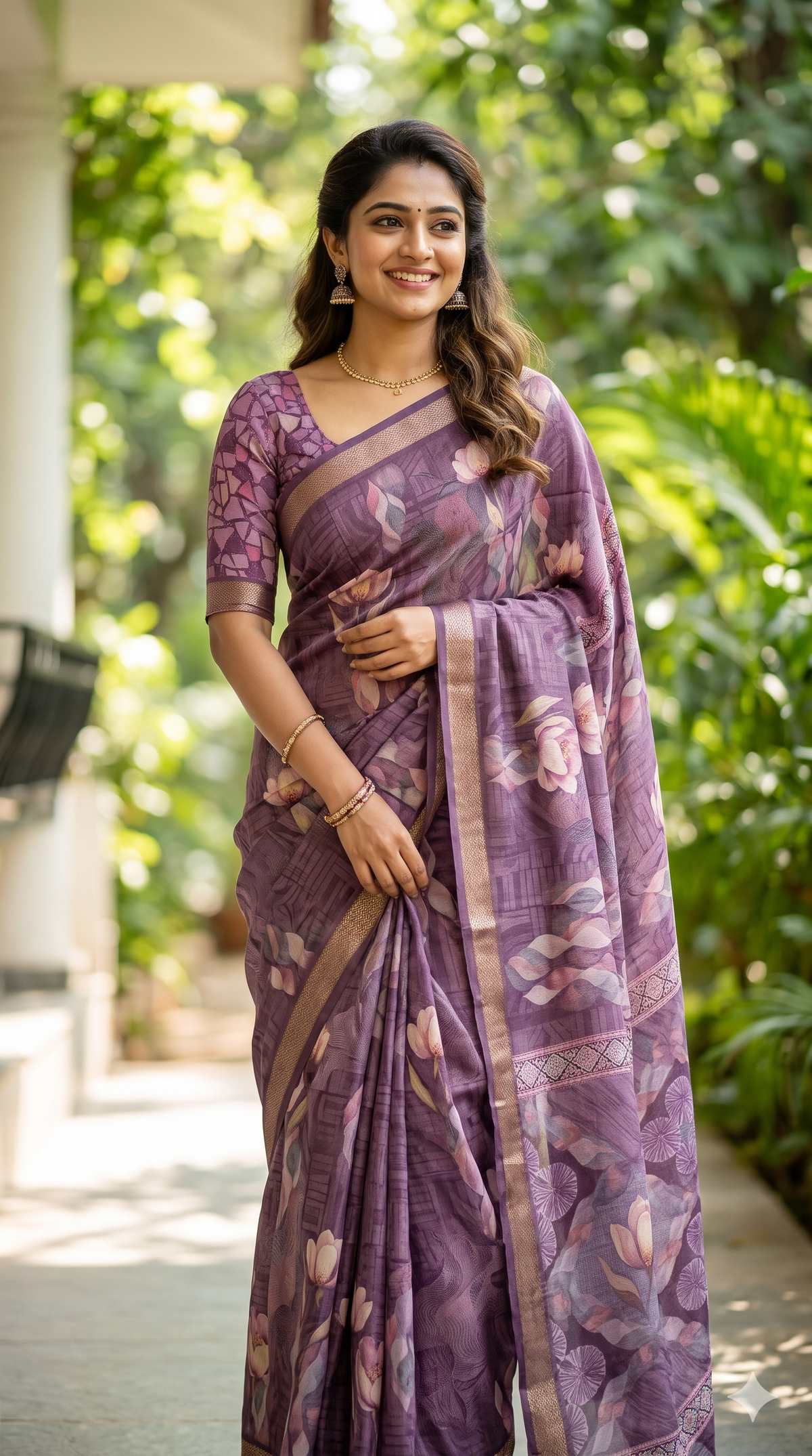 Elegant Purple Floral Varnika Silk Saree with Zari Border | Naanal