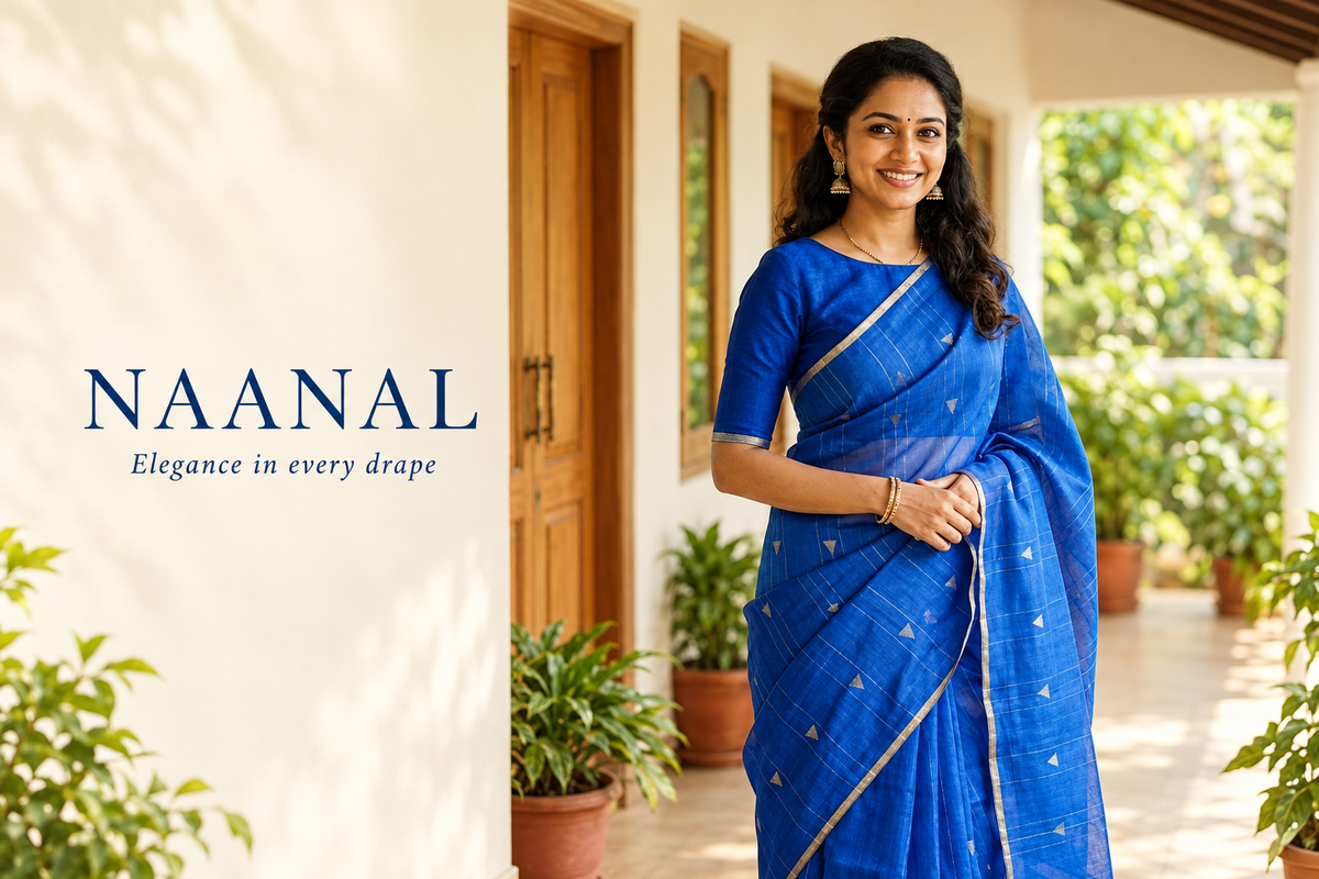 Naanal banner using the Royal Blue Baswada Silk Saree catalogue photo