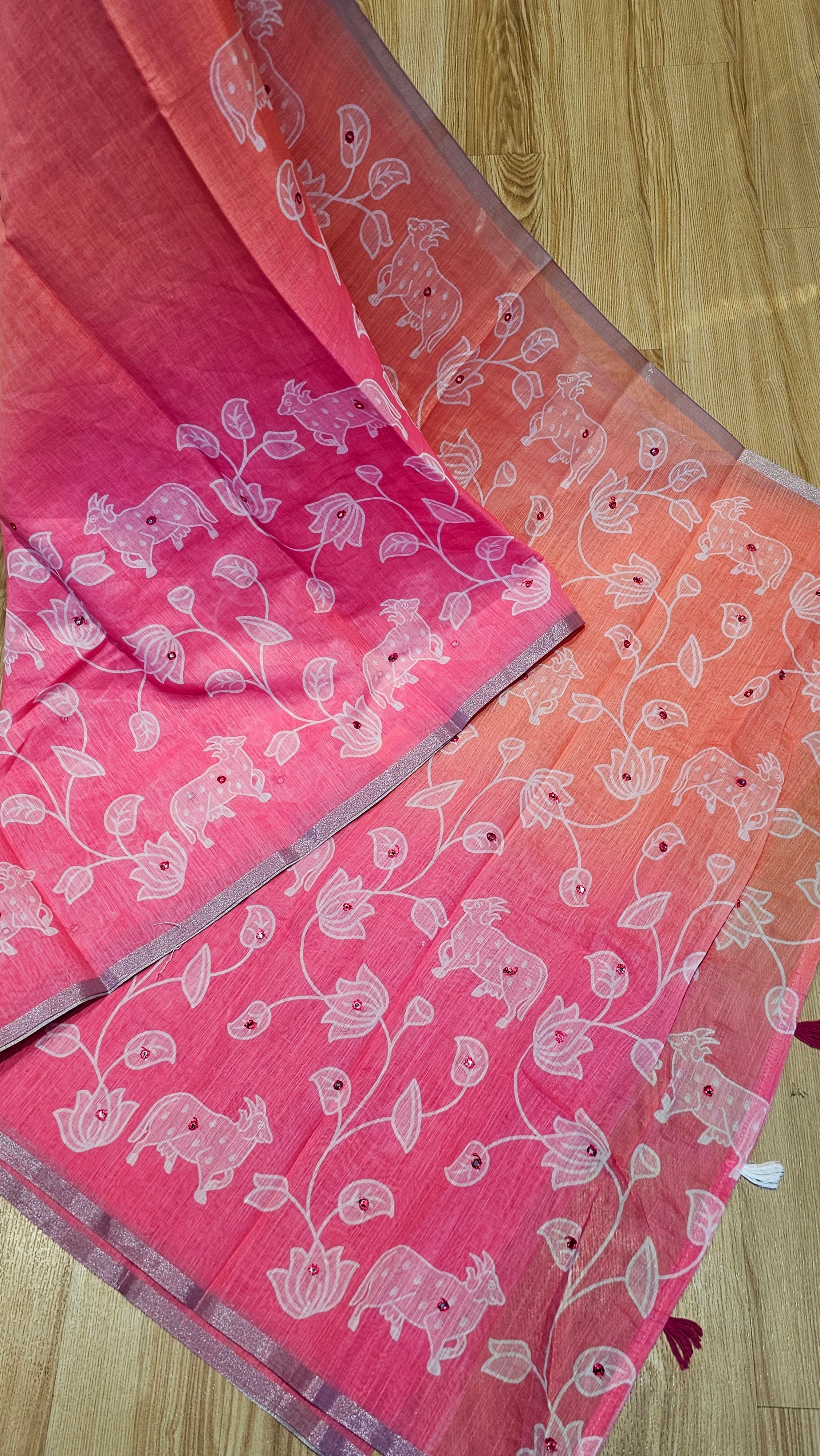 Peach & Pink Linen Cotton Office Wear Saree | NAANAL