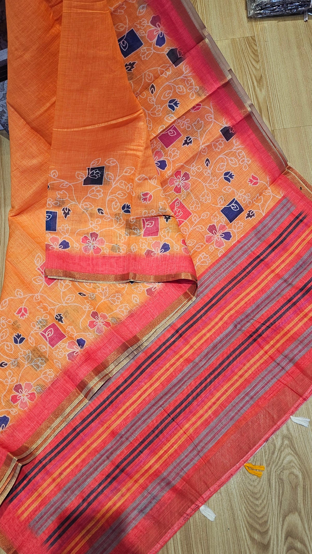 Orange Linen Cotton Saree for Office Wear | Elegant Daily Formal Saree