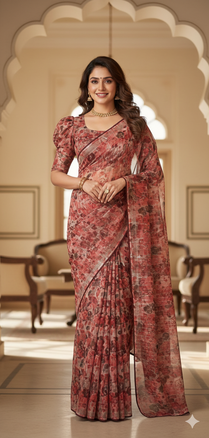 Digital printed organza saree