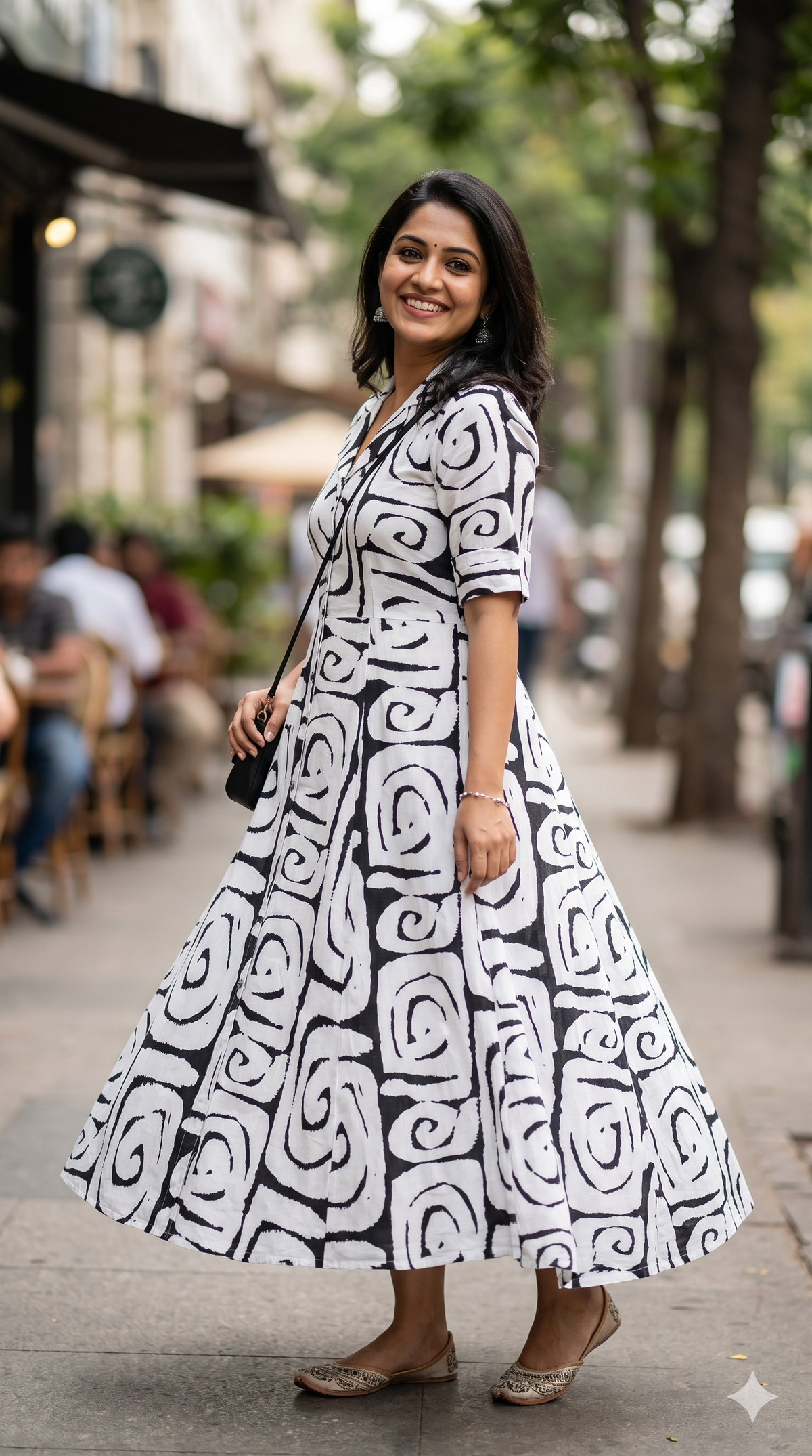 Black & White Abstract Print Frock Style Kurti | Women's Fashion