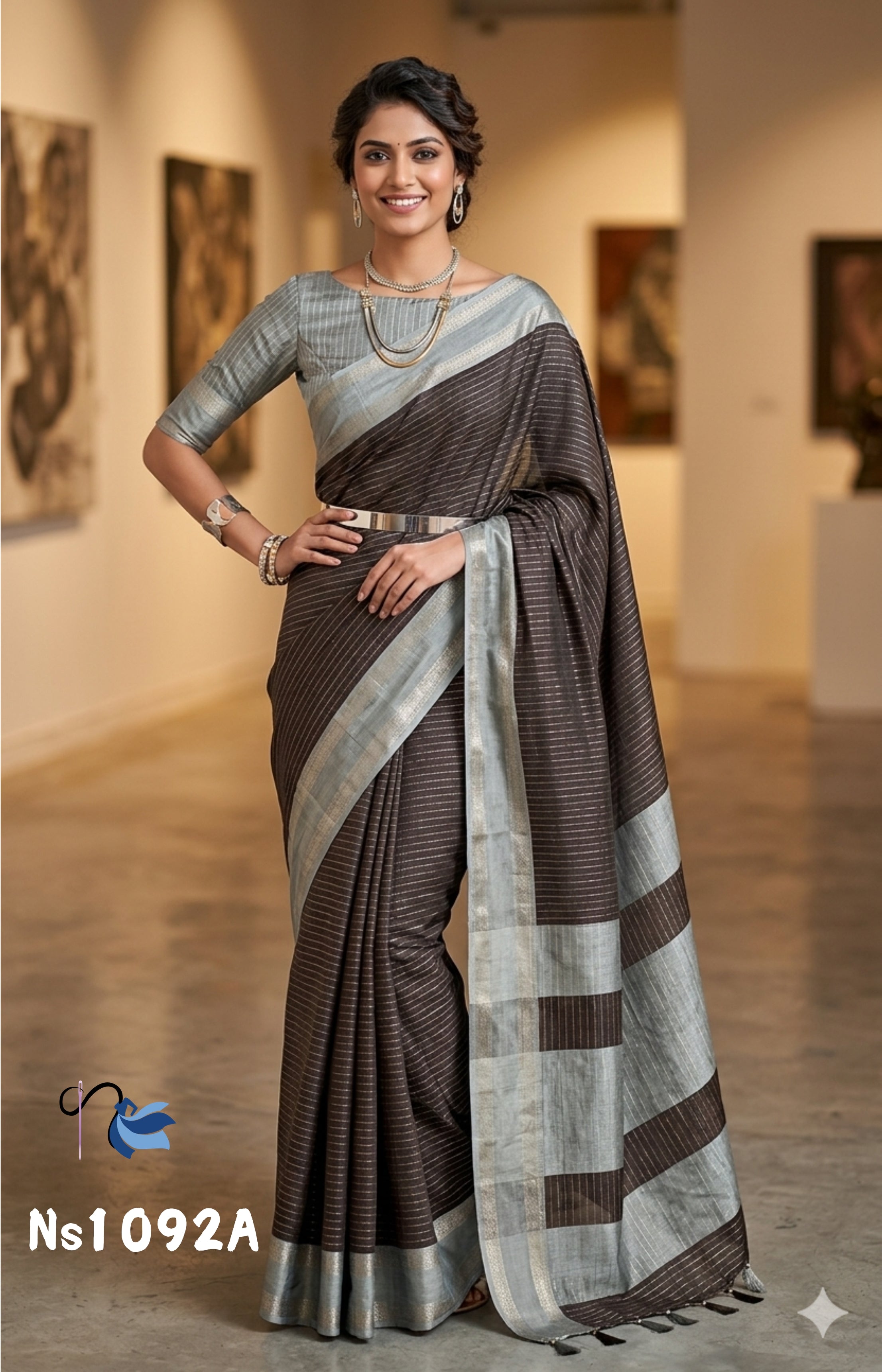 NAANAL | Elegant Coffee Brown & Grey Mysore Weaves Dola Silk Saree