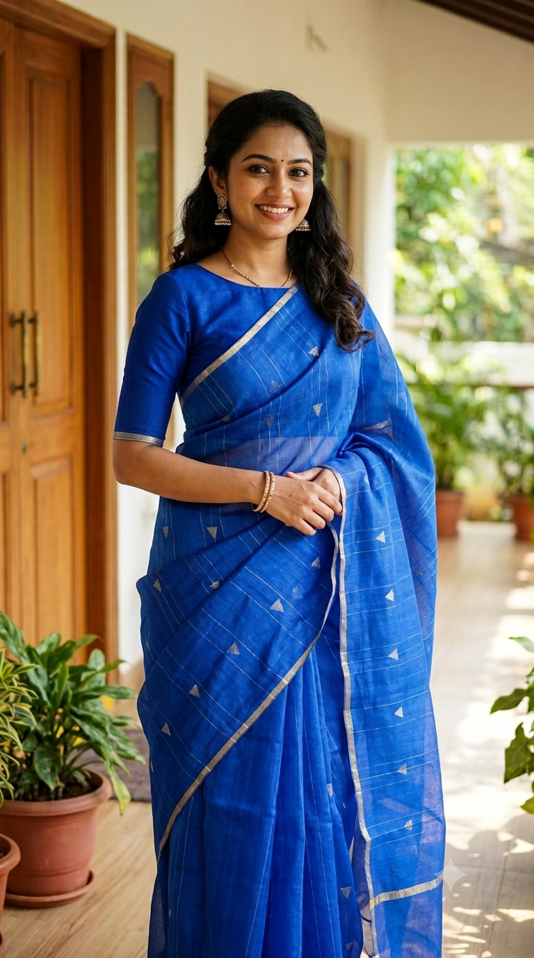 Elegant Royal Blue Baswada Silk Saree with Zari Motifs