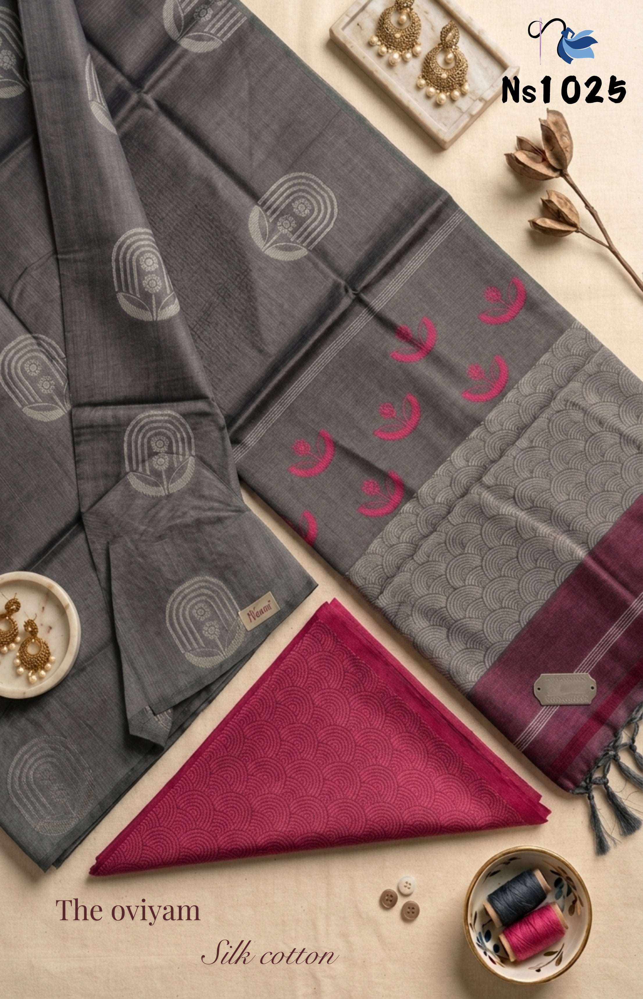 Silk Cotton Saree with Contrasting Blouse | Rich Pallu | Naanal