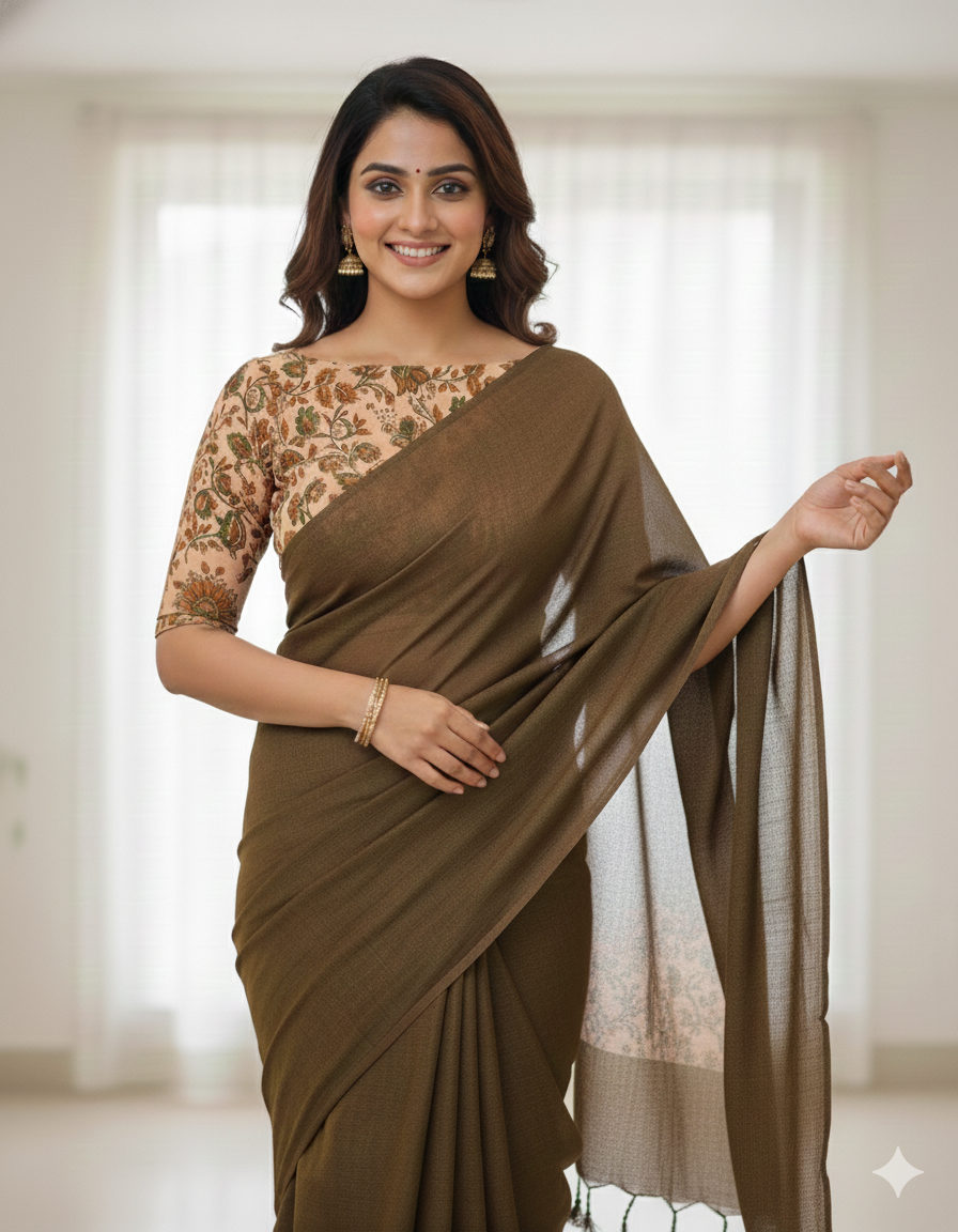 Plain Khadi Cotton Saree