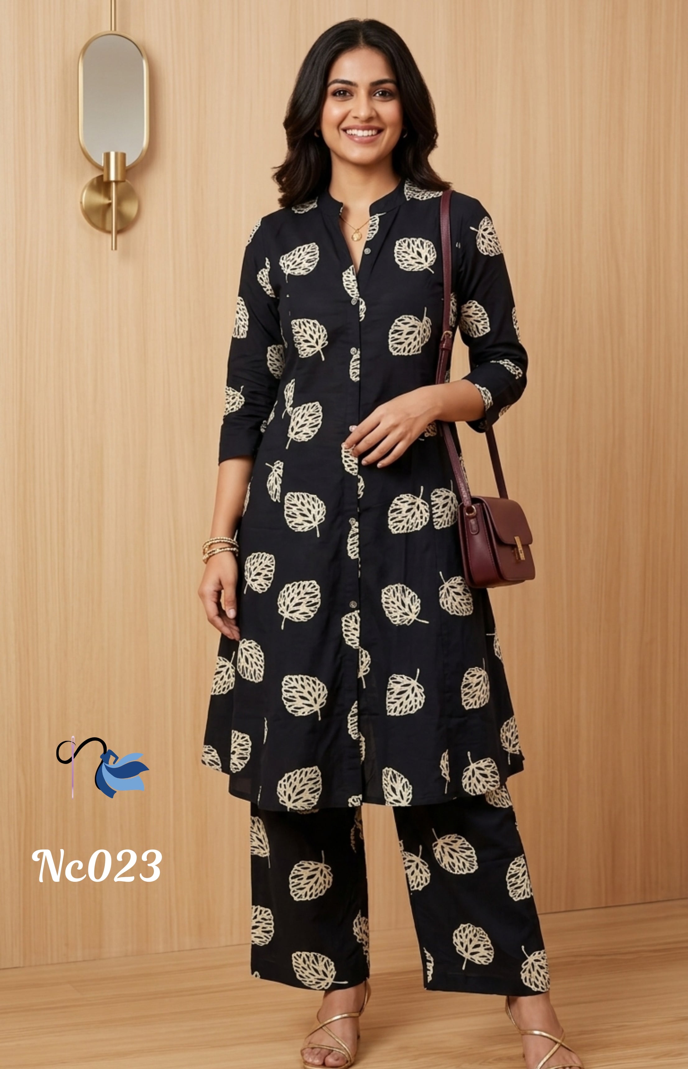 Contemporary Leaf Print Viscose Cotton Co-ord Set | Naanal