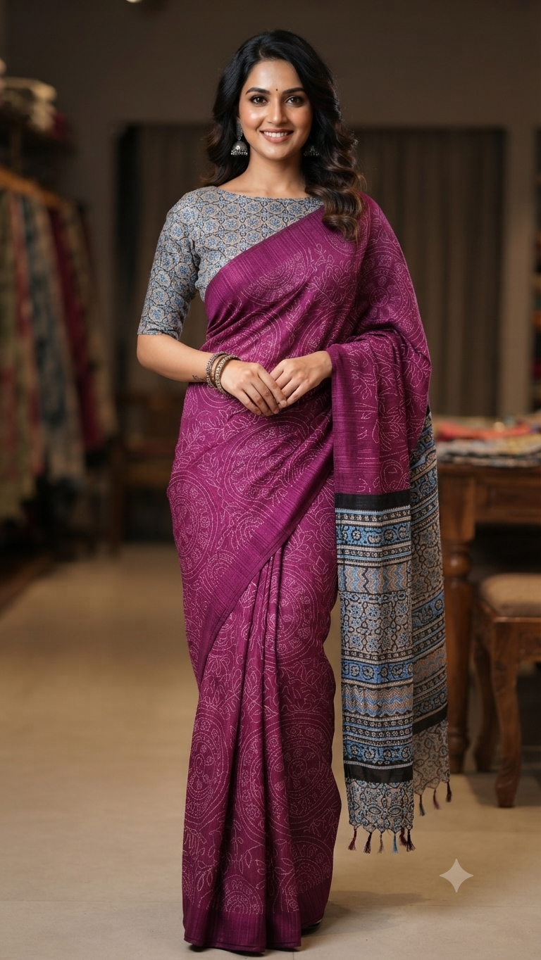 NAANAL Deep Maroon Jute Cotton Saree with Intricate Patterned Border