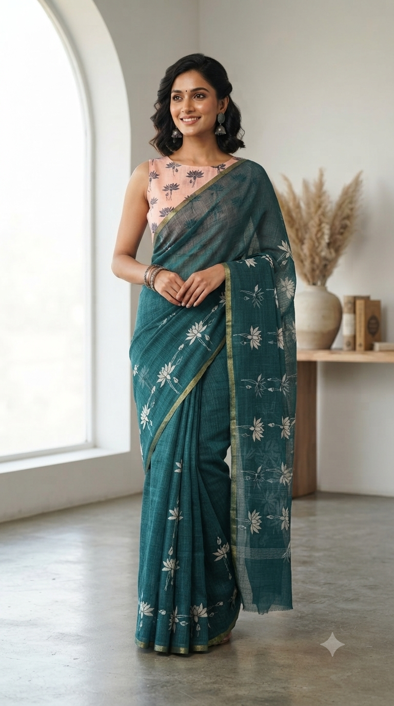 Elegant Linen Cotton Sarees for Office Wear | Naanal