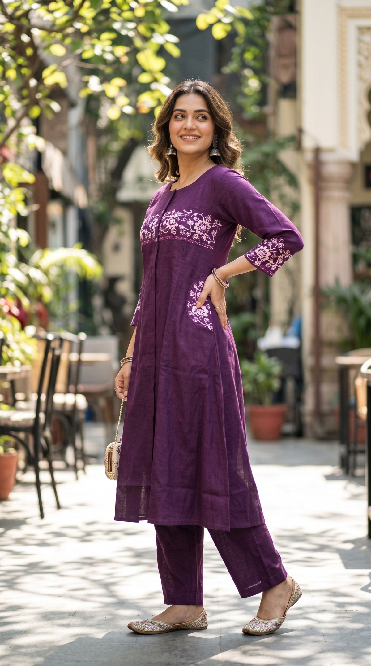 Premium Purple Vatikan Co-ord Set - A-Line Kurta & Pants | NAANAL