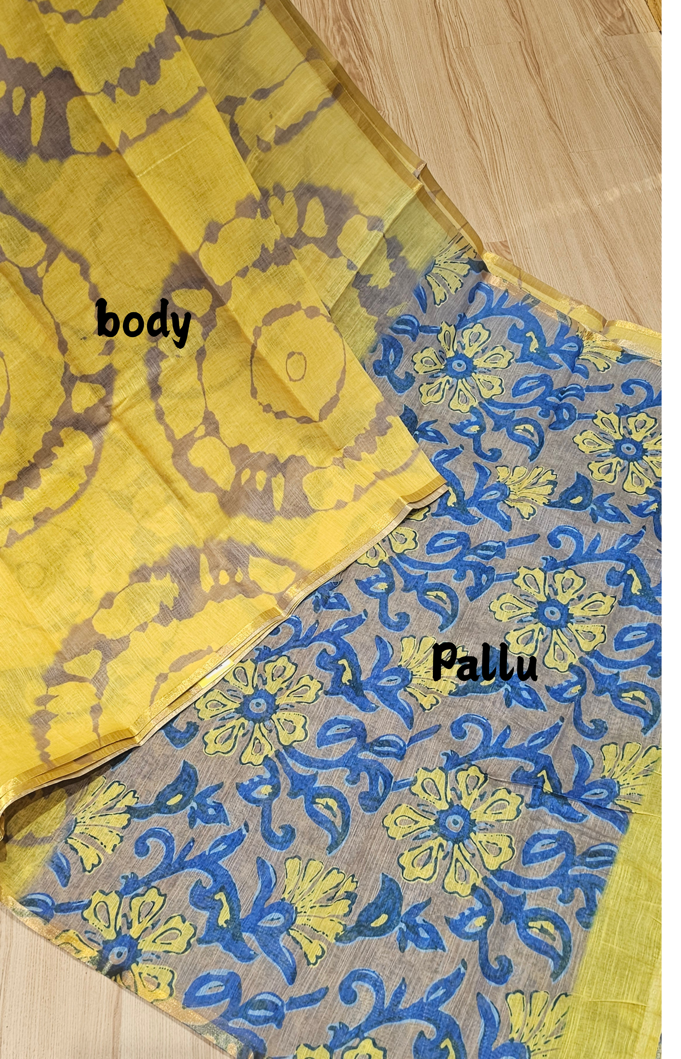 Bright Yellow Shibori Print Linen Cotton Saree | NAANAL