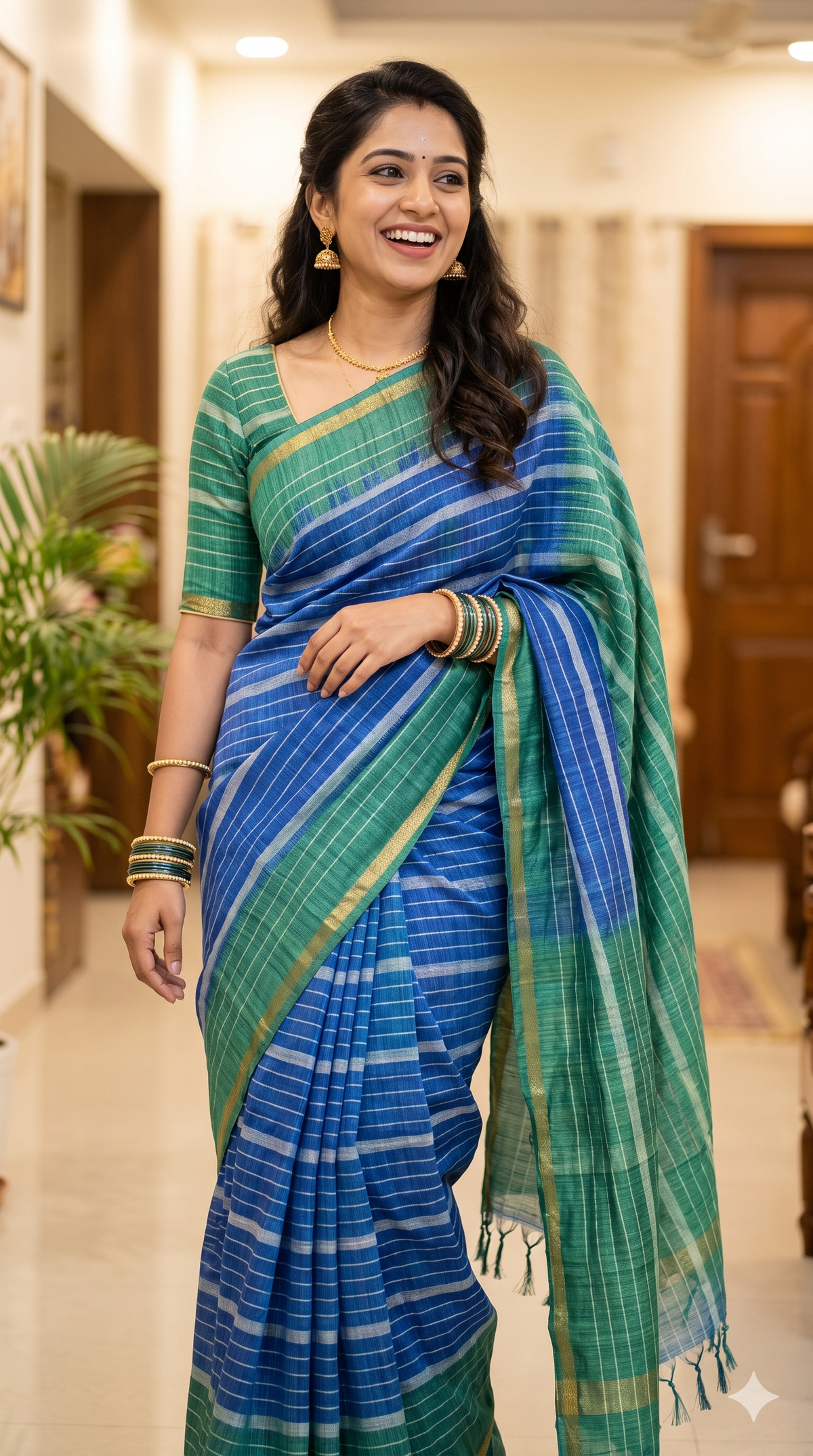 Elegant Blue & Green Matka Silk Saree | Festive Wear Series