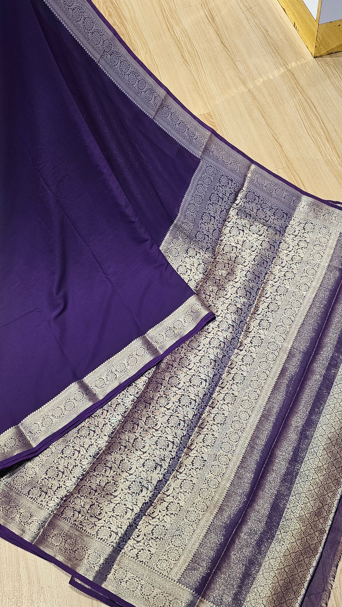 Royal Purple Georgette Saree with Woven Zari Border | NAANAL