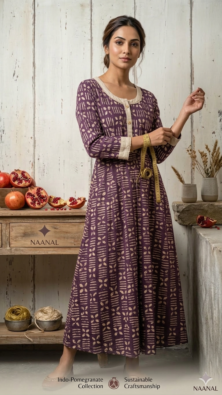 Purple hand-block printed cotton frock by Naanal Boutique