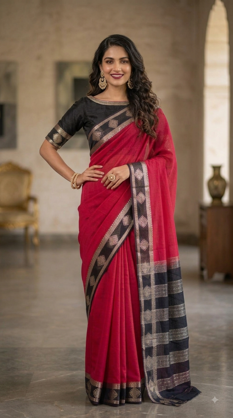 Classic Georgette Drape with Striped Pallu | NAANAL
