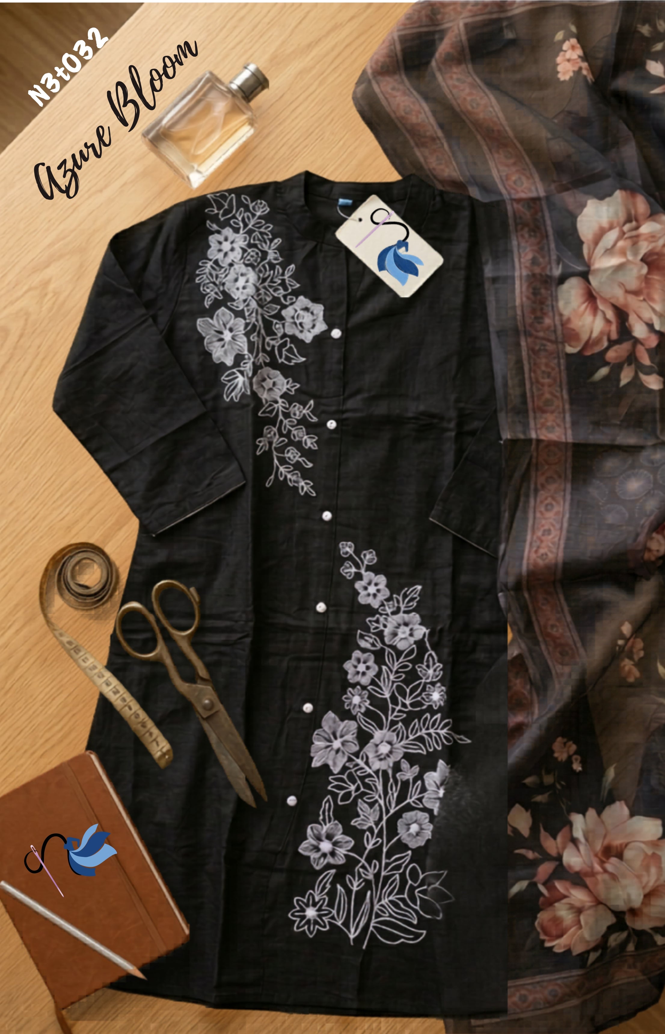 Black Floral 3-Piece Set | Festive Ethnic Wear | Naanal