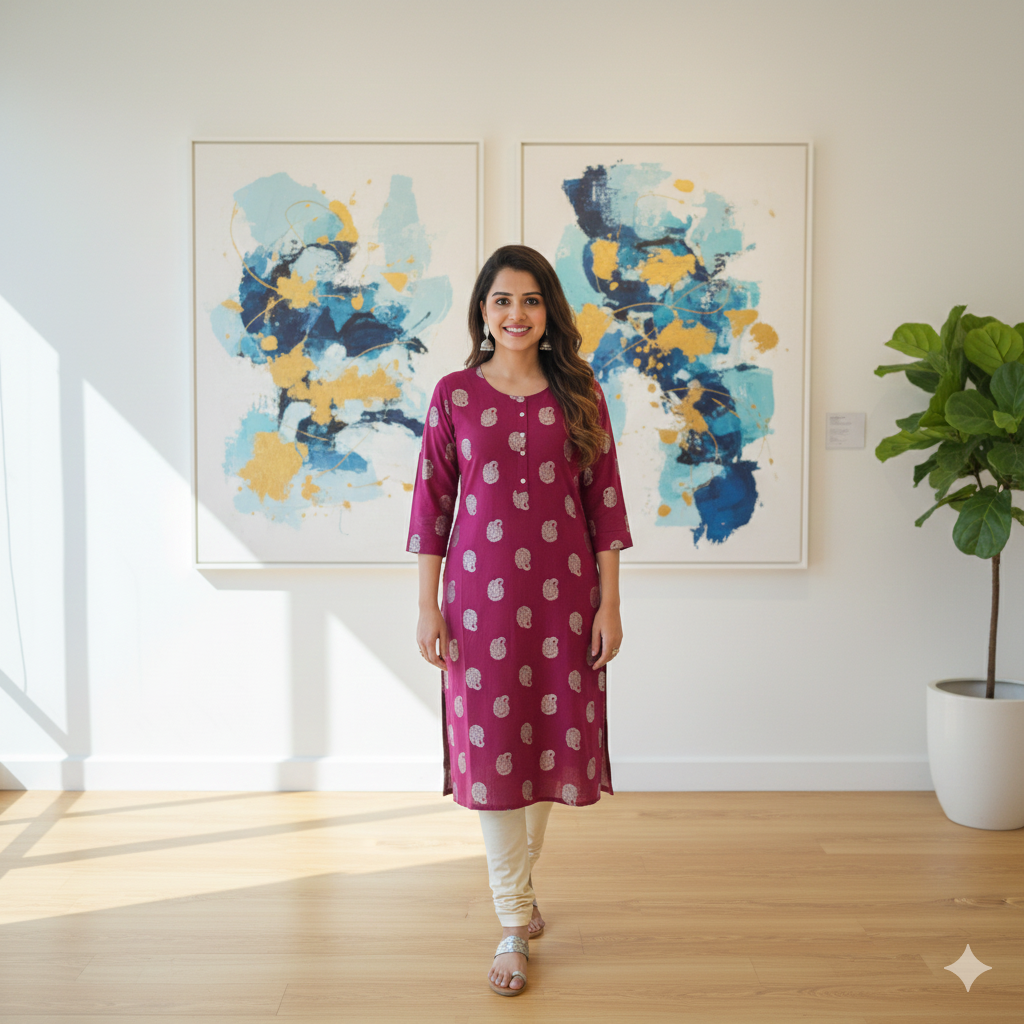Rayon Kurti with Side Cut Design | Casual Ethnic Wear | Naanal