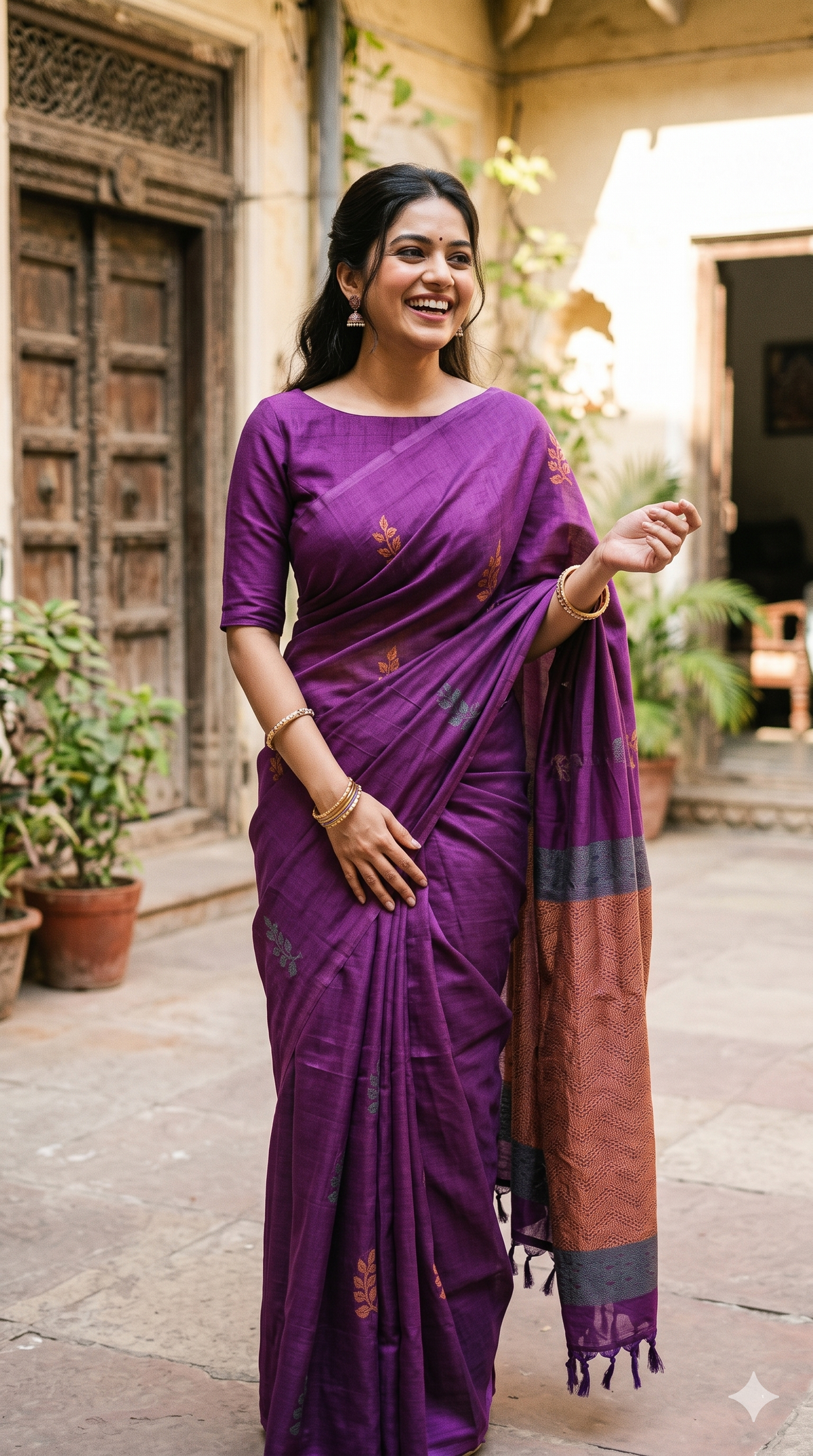 Authentic Chettinad Cotton Saree with Weaving Buttas | NAANAL