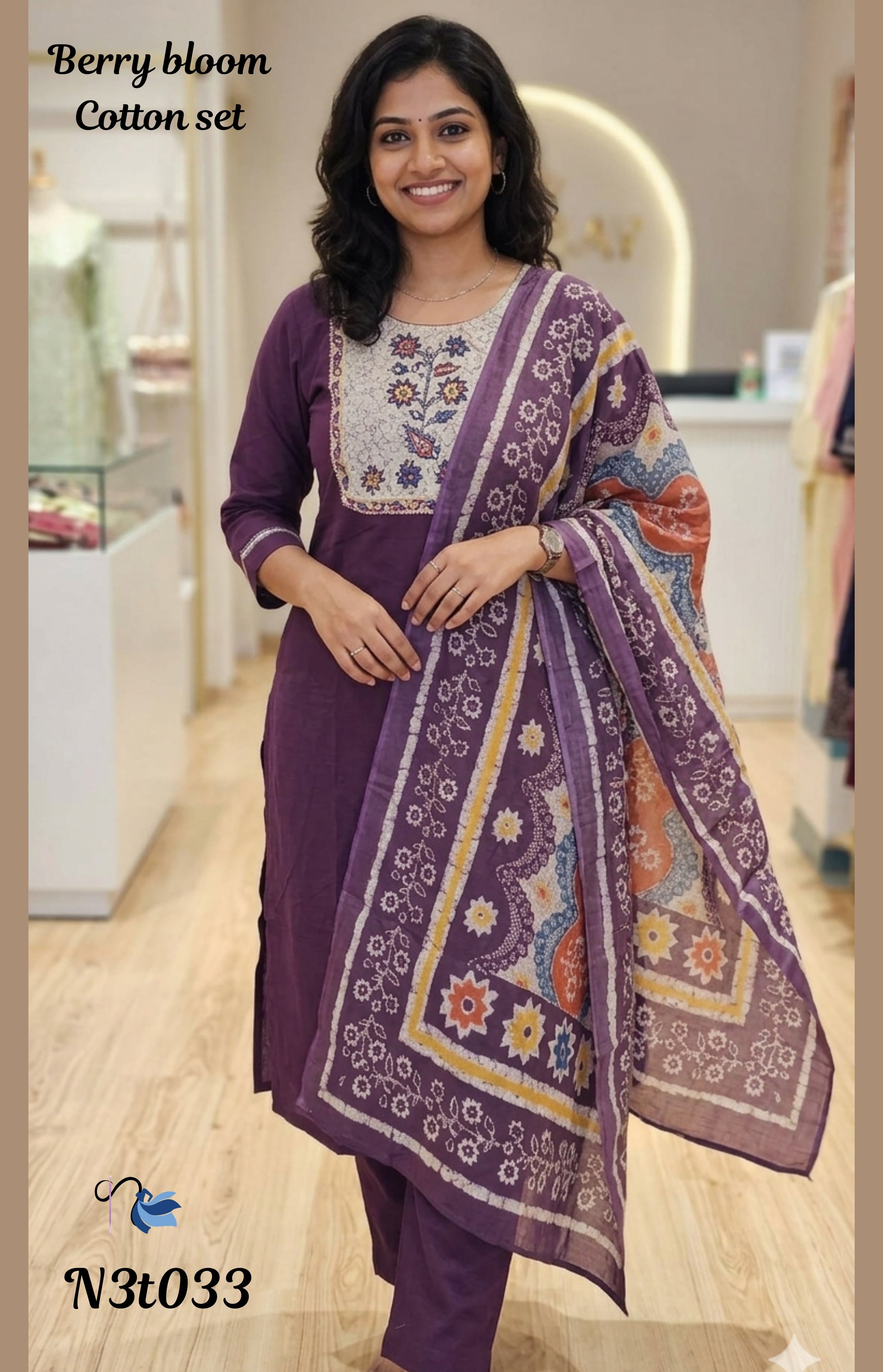 Berry Bloom | Deep Purple Cotton Salwar Set with Floral Embroidery | Naanal