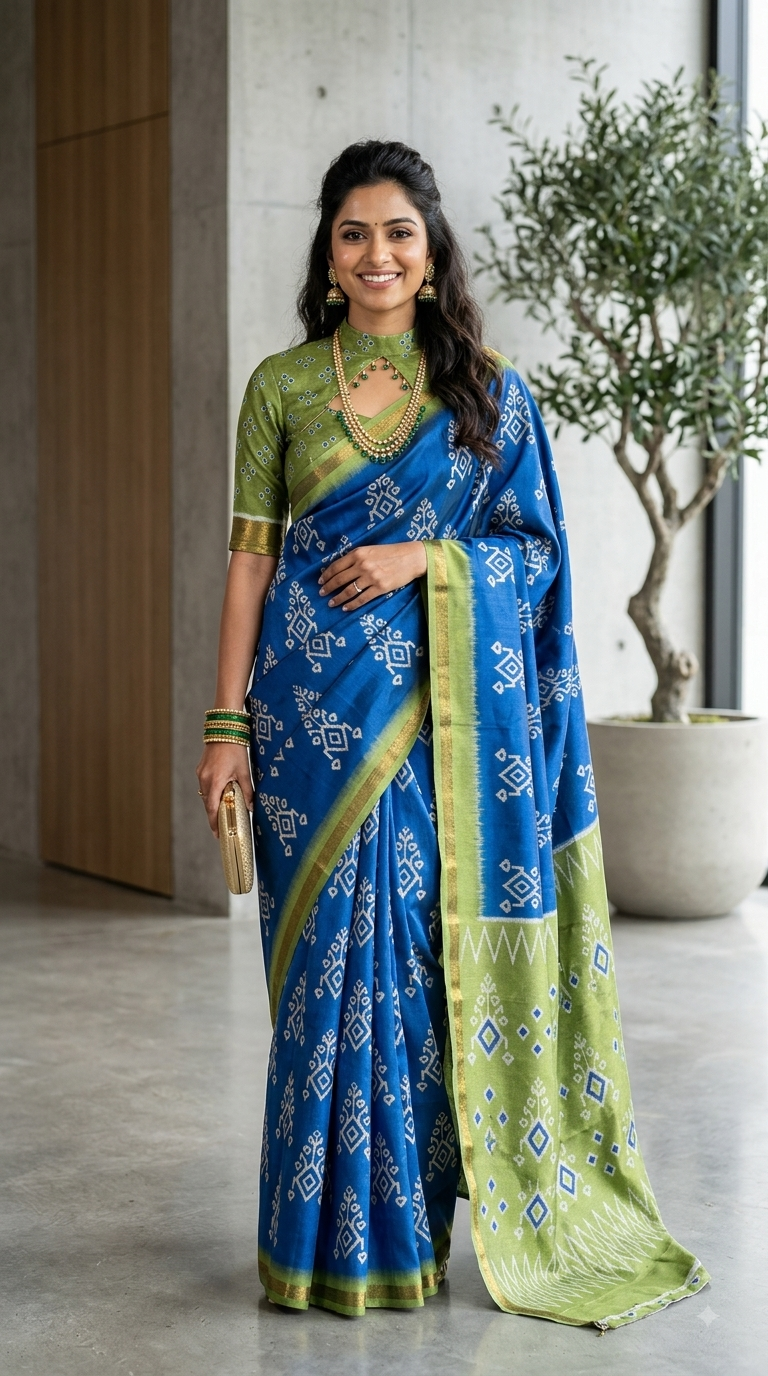 Premium Blue & Green Maheshwari Silk Saree | NAANAL