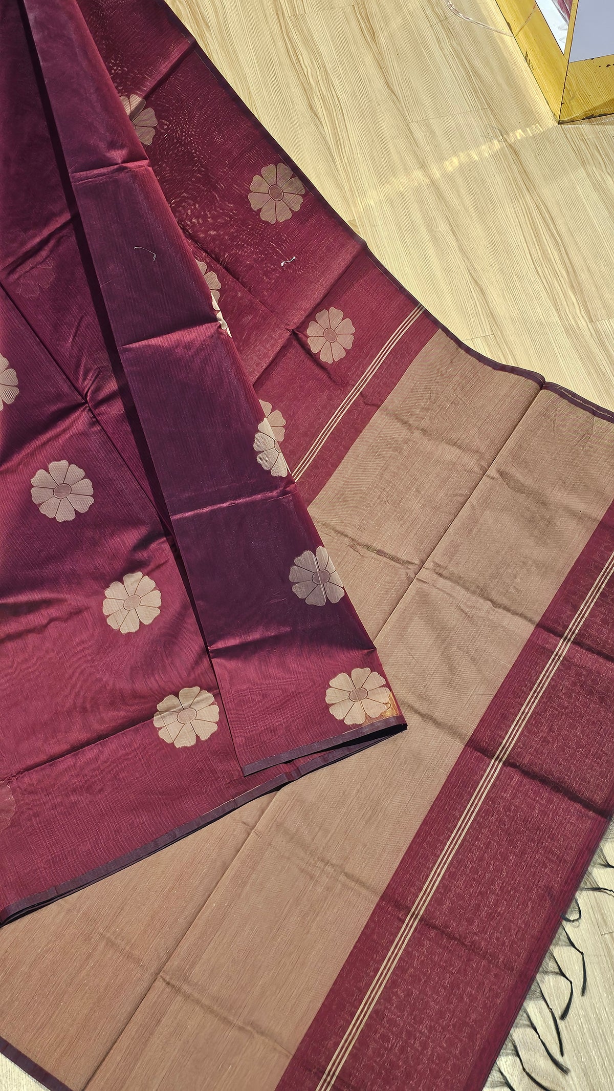 Borderless Maroon Printed Silk Cotton Saree | NAANAL