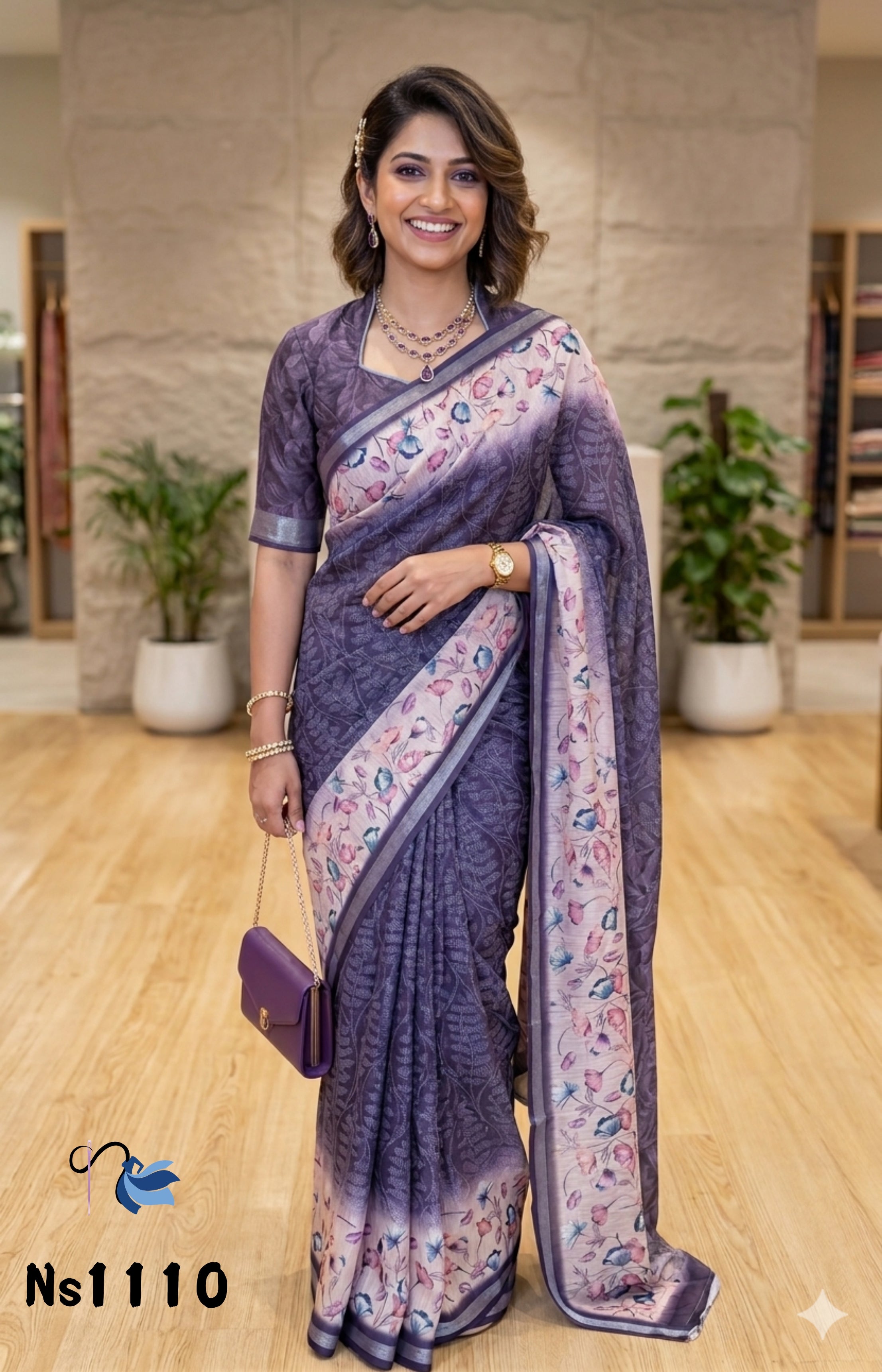 Midnight Floral Raw Silk Saree | Premium Ethnic Wear | NAANAL