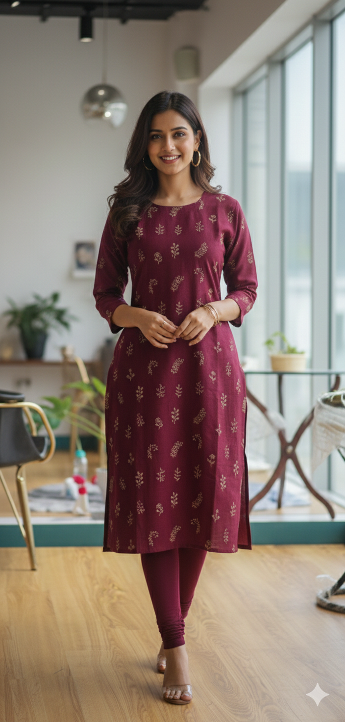 Linen Cotton Kurti with Embroidery | Casual Ethnic Wear | Naanal