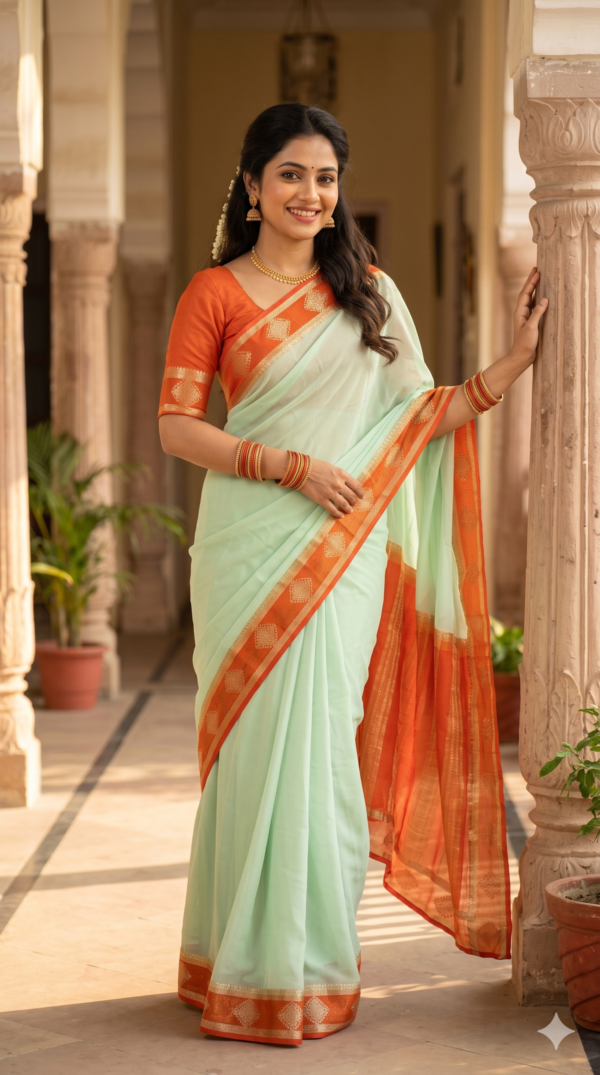 Elegant Mint Green Georgette Saree | Festive & Party Wear | Naanal