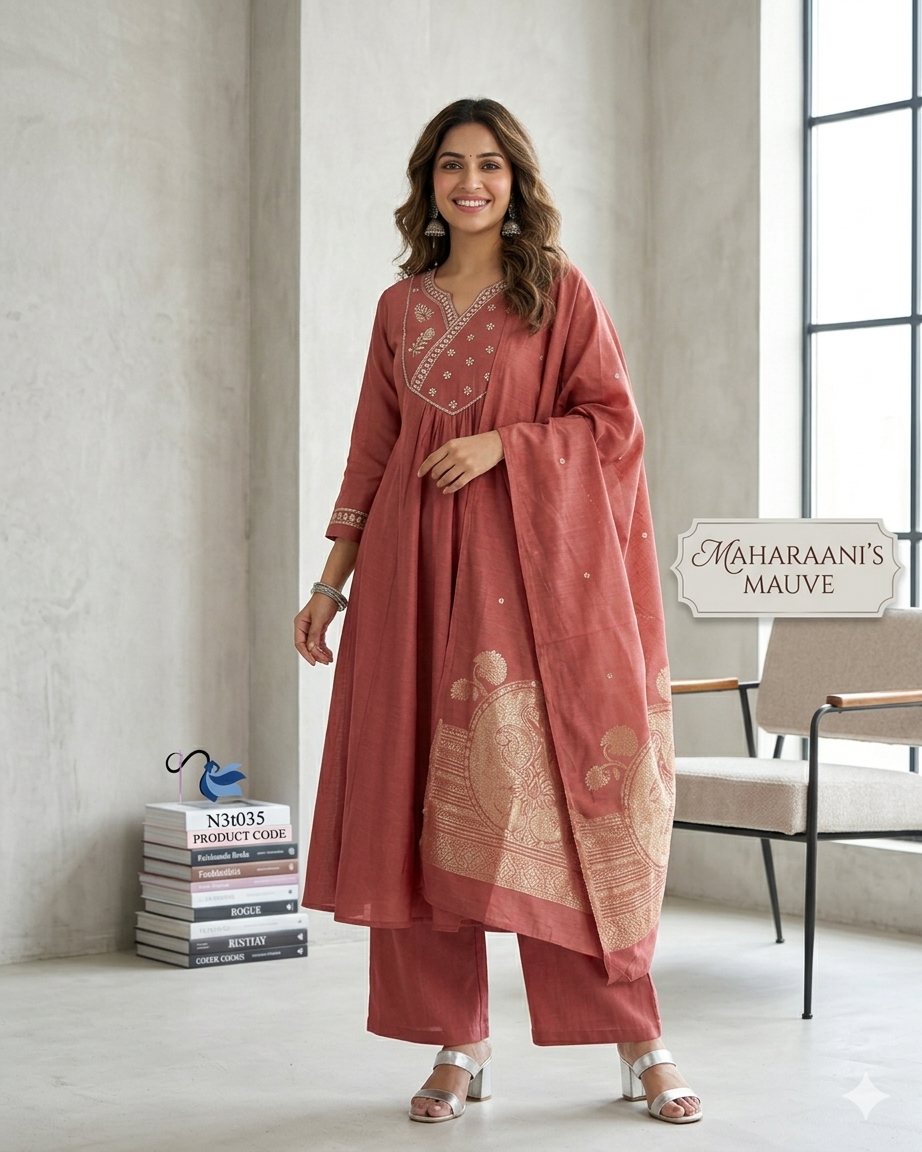 Maharaani’s Mauve: Hand-Embroidered Anarkali Set | Naanal
