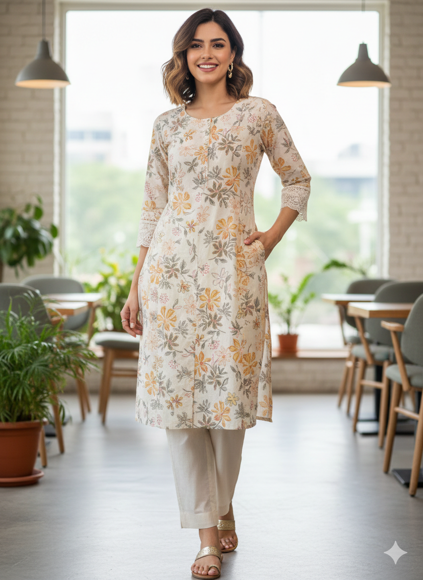 Pure Cotton Floral Co-Ord Set | Casual Ethnic Wear | Naanal