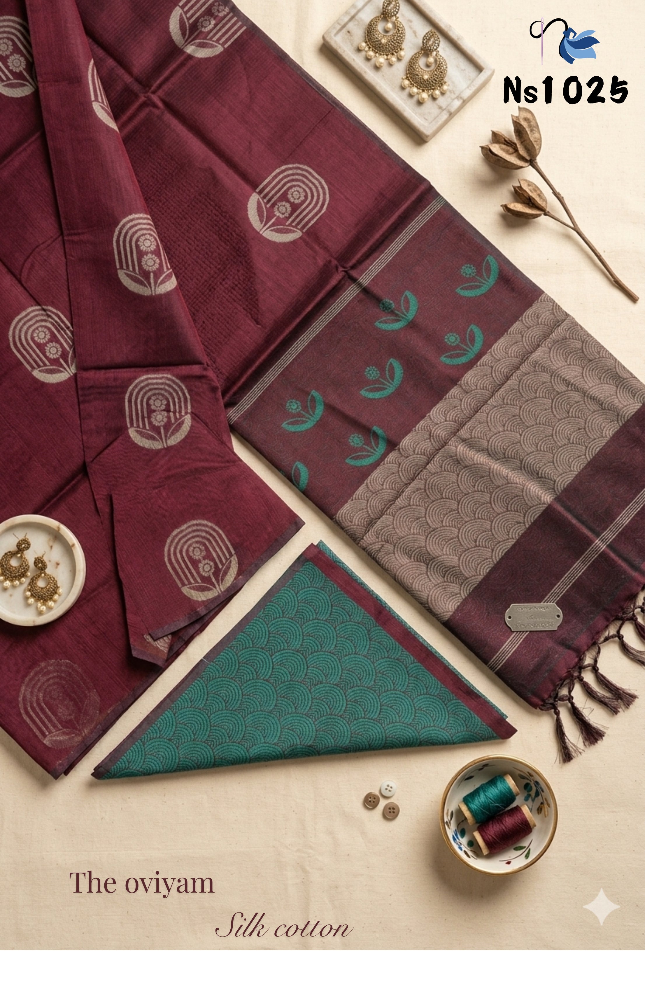 Silk Cotton Saree with Contrasting Blouse | Rich Pallu | Naanal