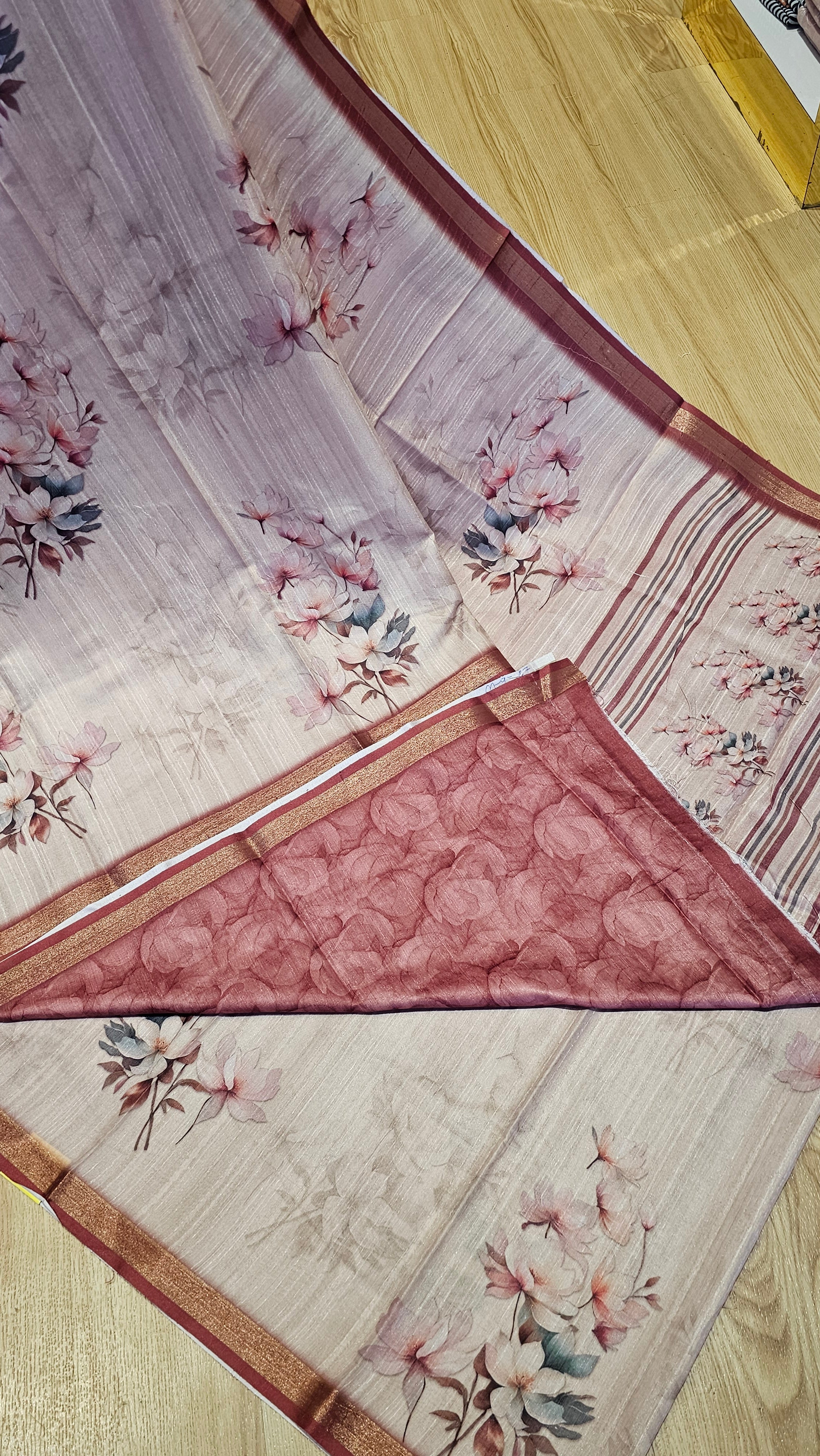 Elegant Floral Printed Tussar Silk Saree with Blouse | Naanal