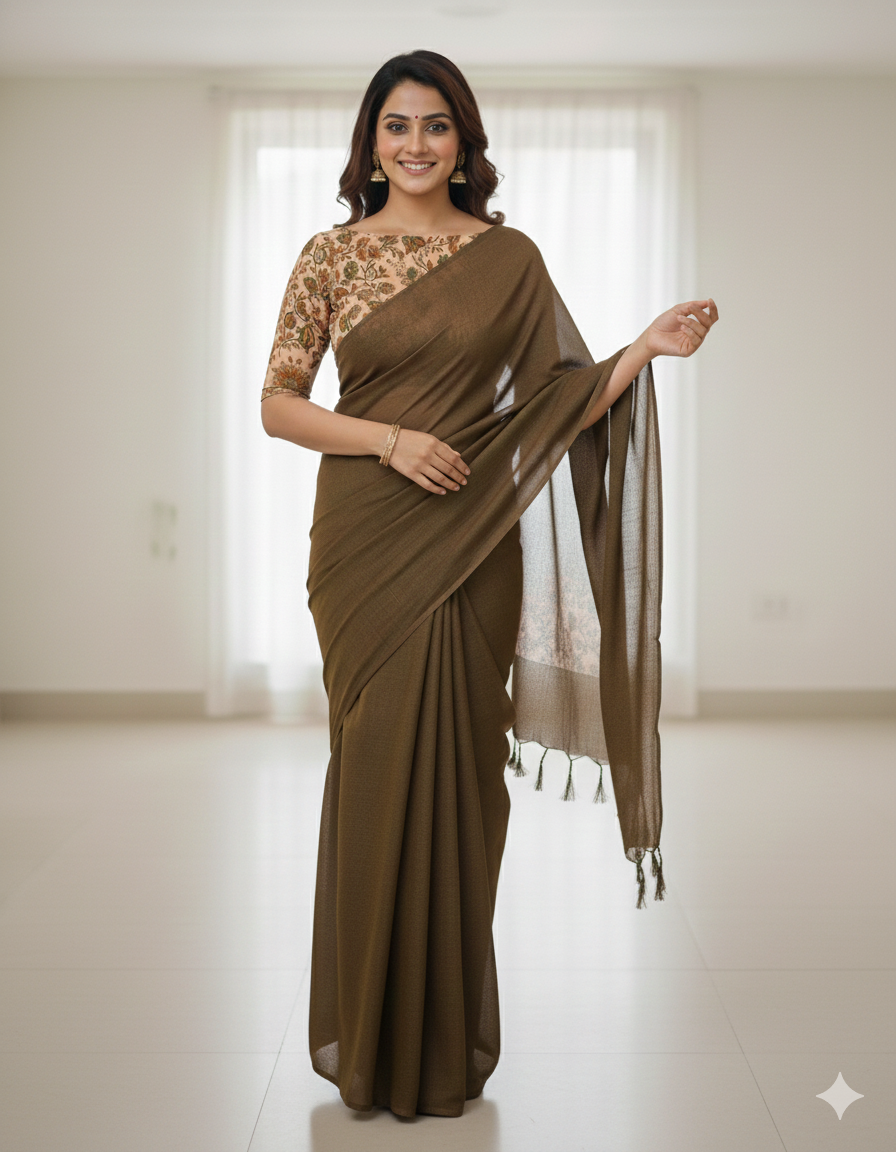 Plain Khadi Cotton Saree