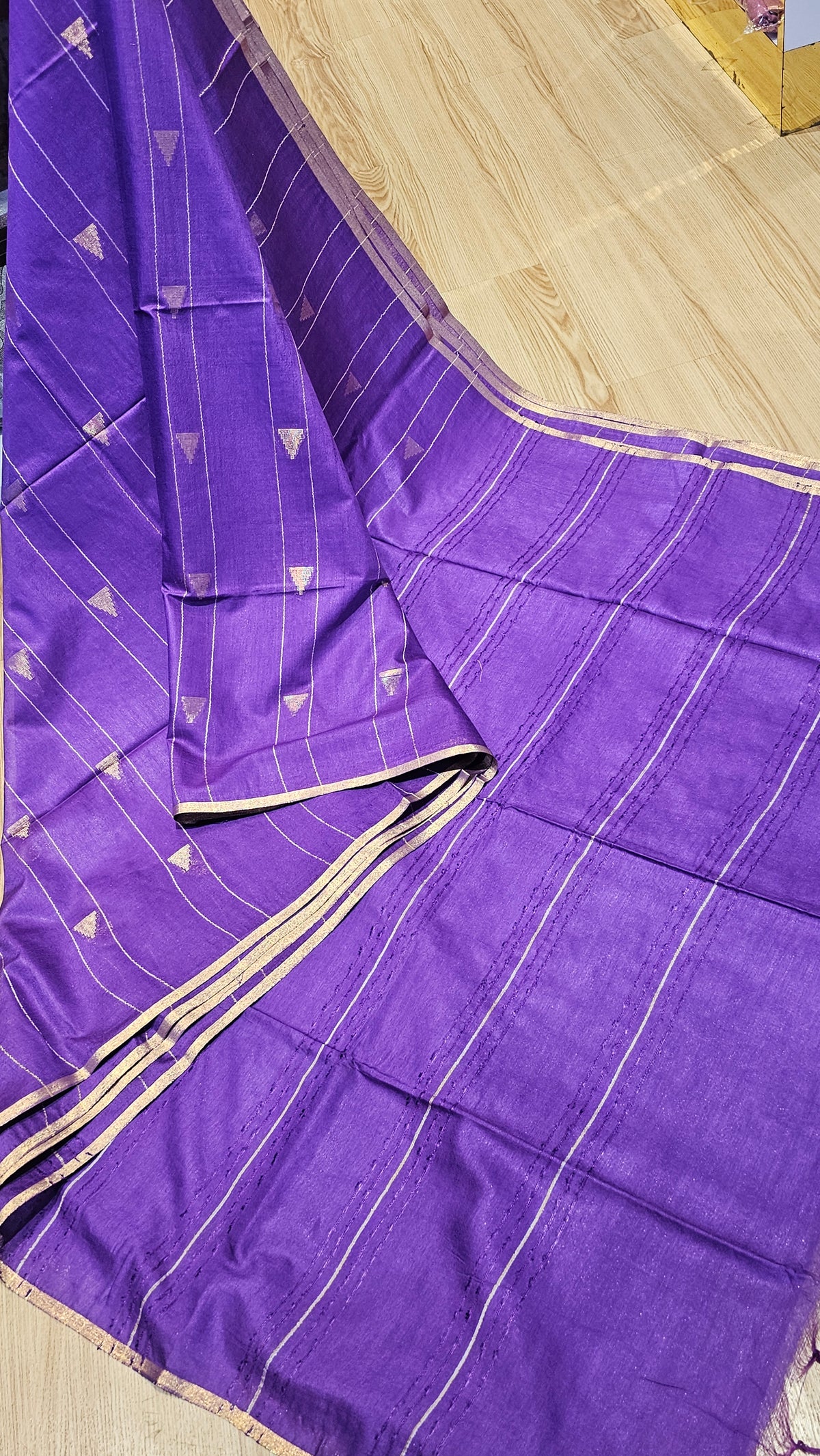 Royal Purple Baswada Silk Cotton Saree with Zari Stripes | Handloom Saree Online | Naanal