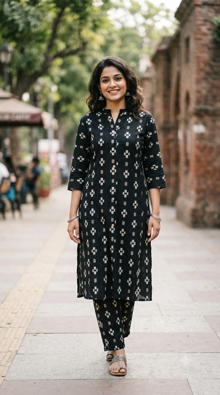 Black Ikkat Pattern Cotton Co-ord Set | NAANAL