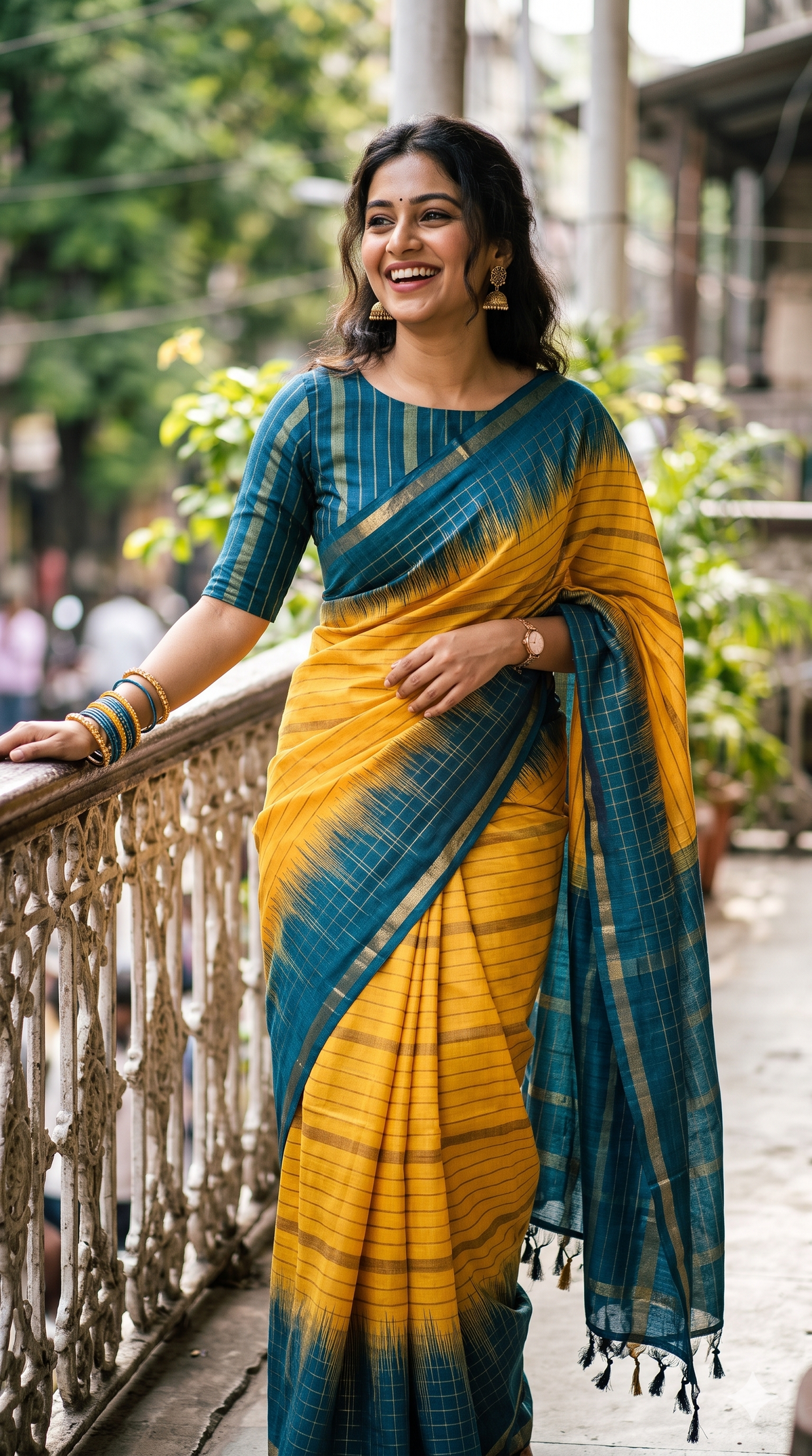 Yellow & Blue Matka Silk Saree – Festive Wear Series | NAANAL