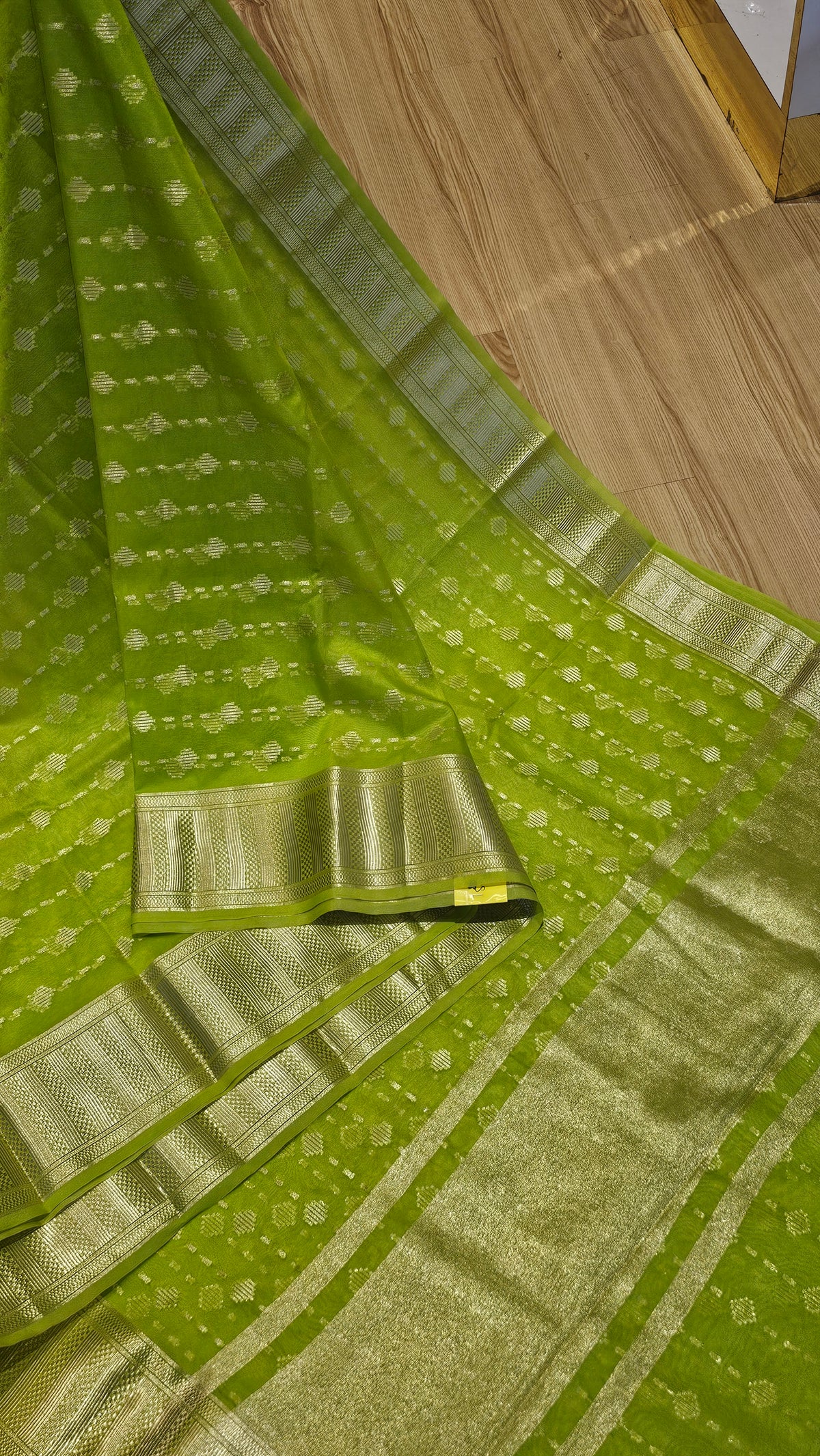 Radiant Chartreuse Green Organza Silk Saree for Festive Wear