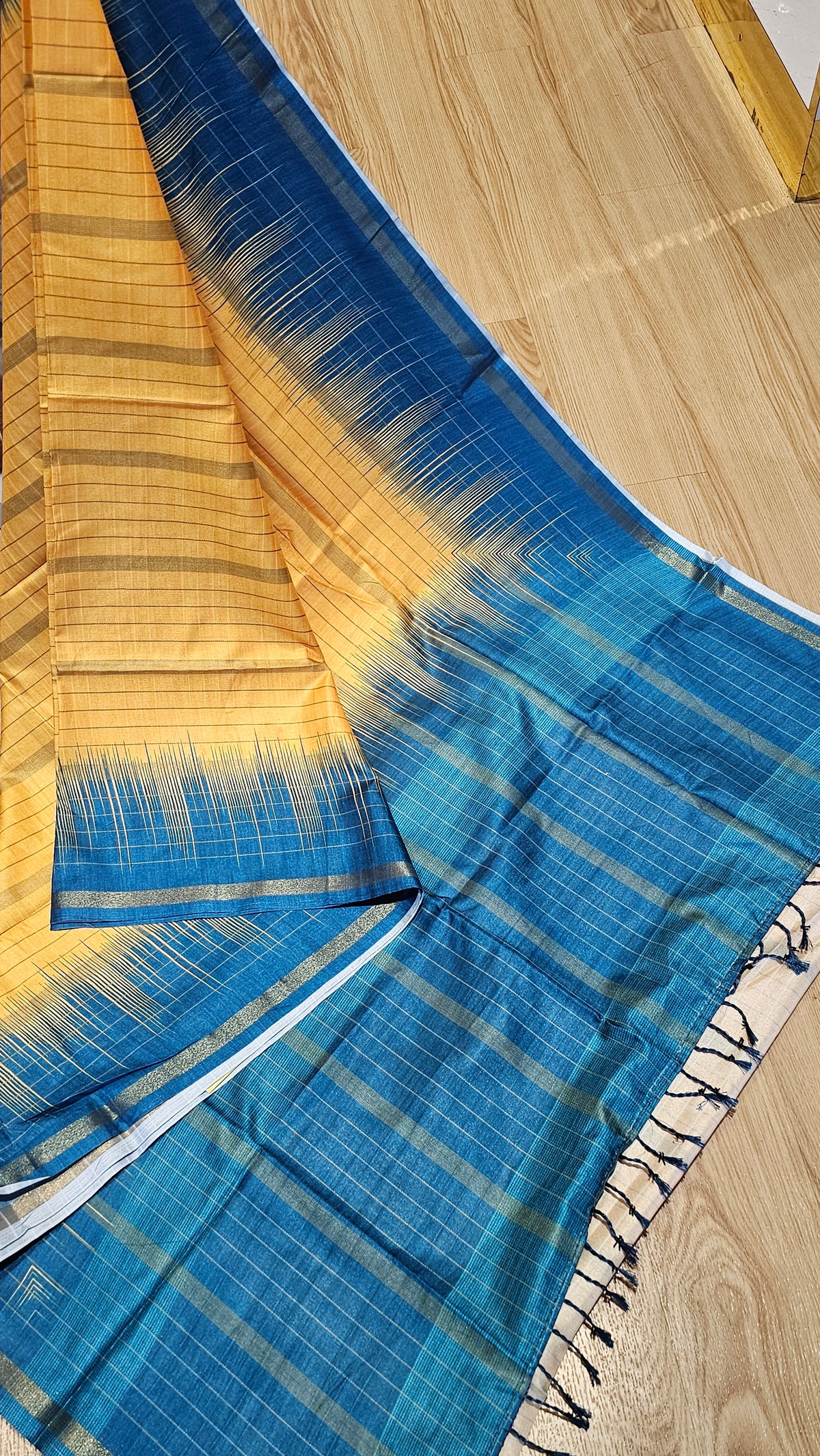 Yellow & Blue Matka Silk Saree – Festive Wear Series | NAANAL