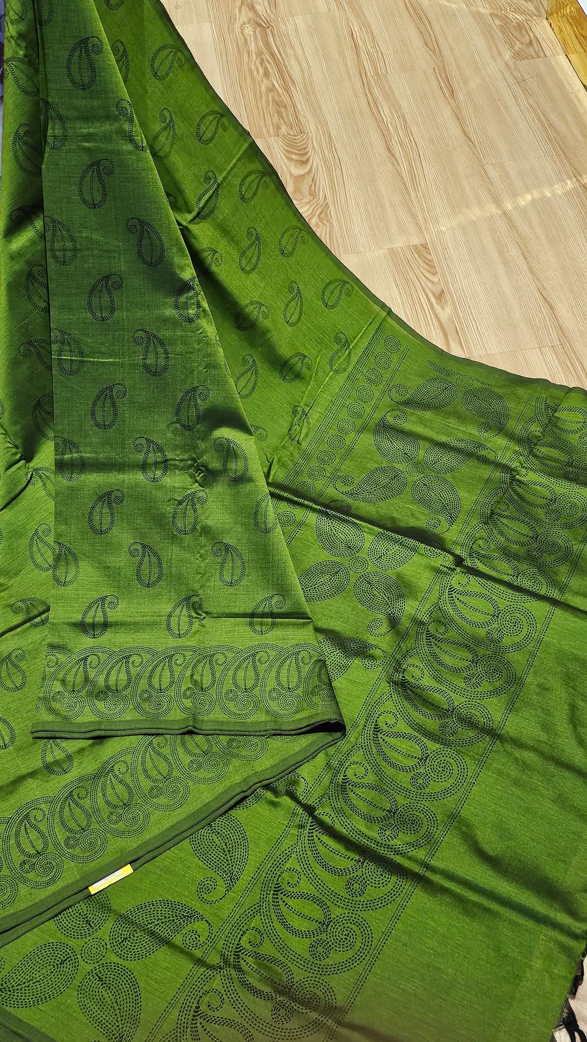Green Printed Paisley Silk Cotton Saree | NAANAL
