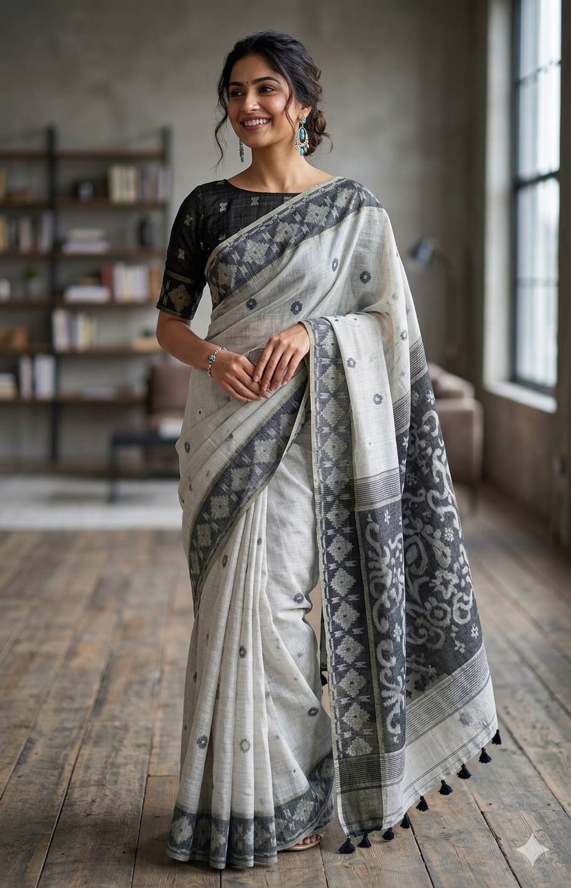 NS1014: Chanderi Linen Saree with Elegant Weaving Border