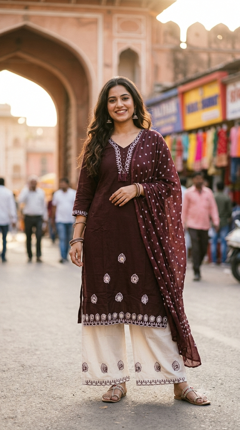 Maroon Embroidered Cotton Salwar Set | NAANAL