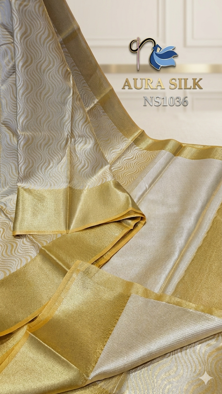 Golden Banarasi Tissue Silk Saree with Leheriya Design | Naanal