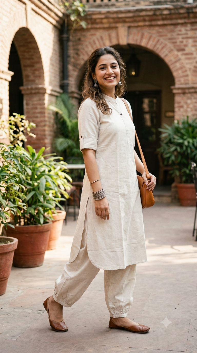 Off-White Minimalist Kurta & Jogger Co-ord Set | Casual Ethnic Wear