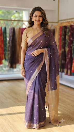 Purple Linen Cotton Saree | Lightweight Ethnic Wear – NAANAL