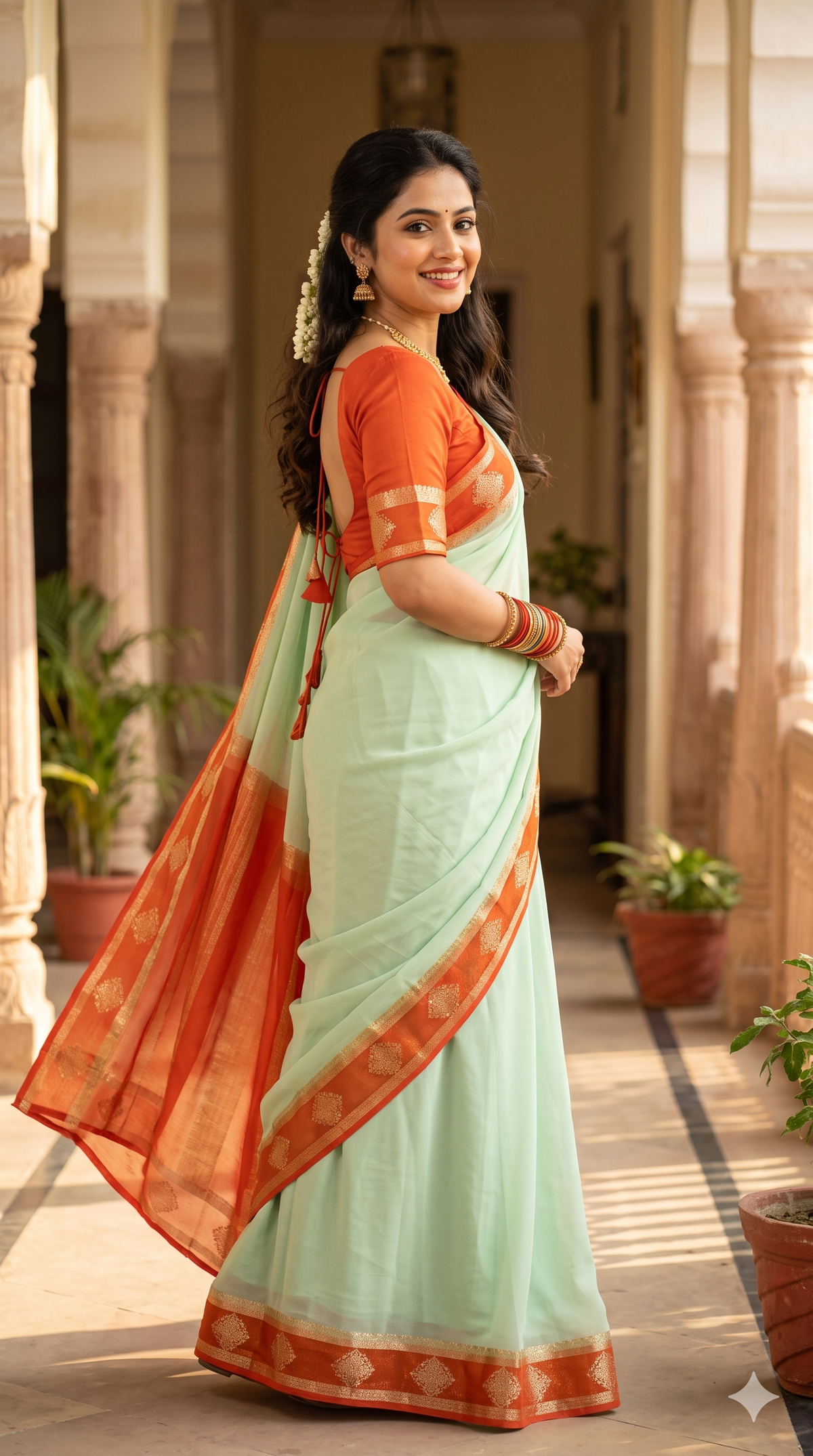 Elegant Mint Green Georgette Saree | Festive & Party Wear | Naanal