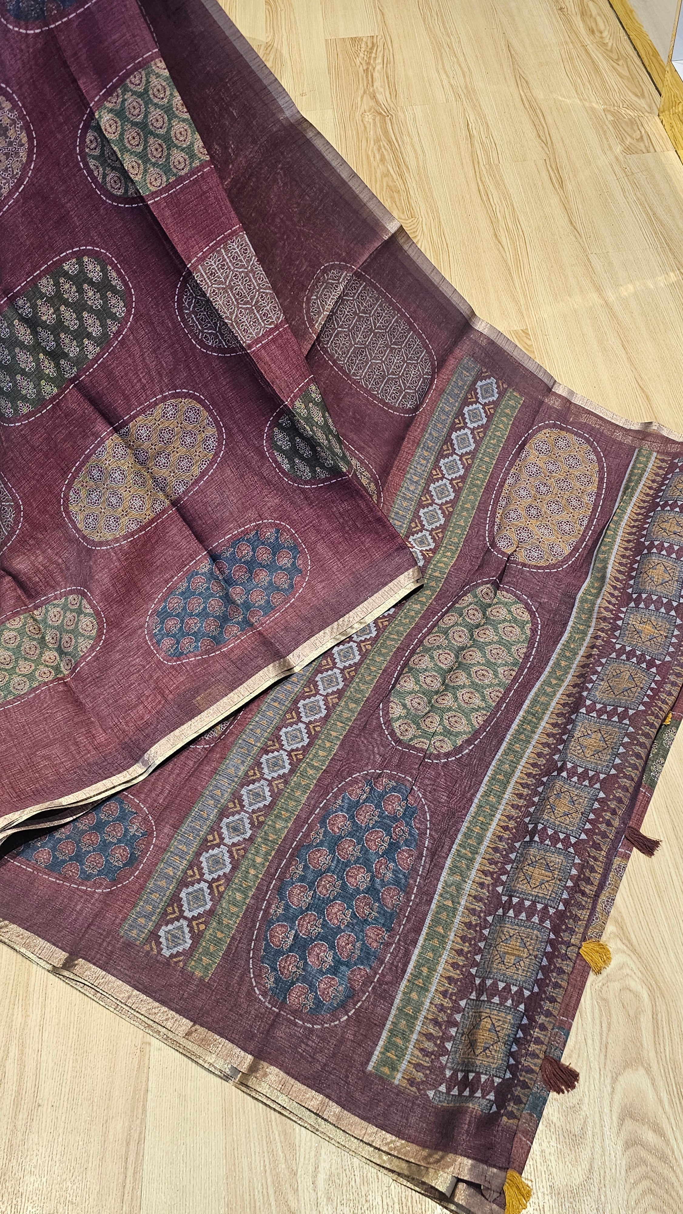 Rich Maroon Linen Cotton Saree | Naanal