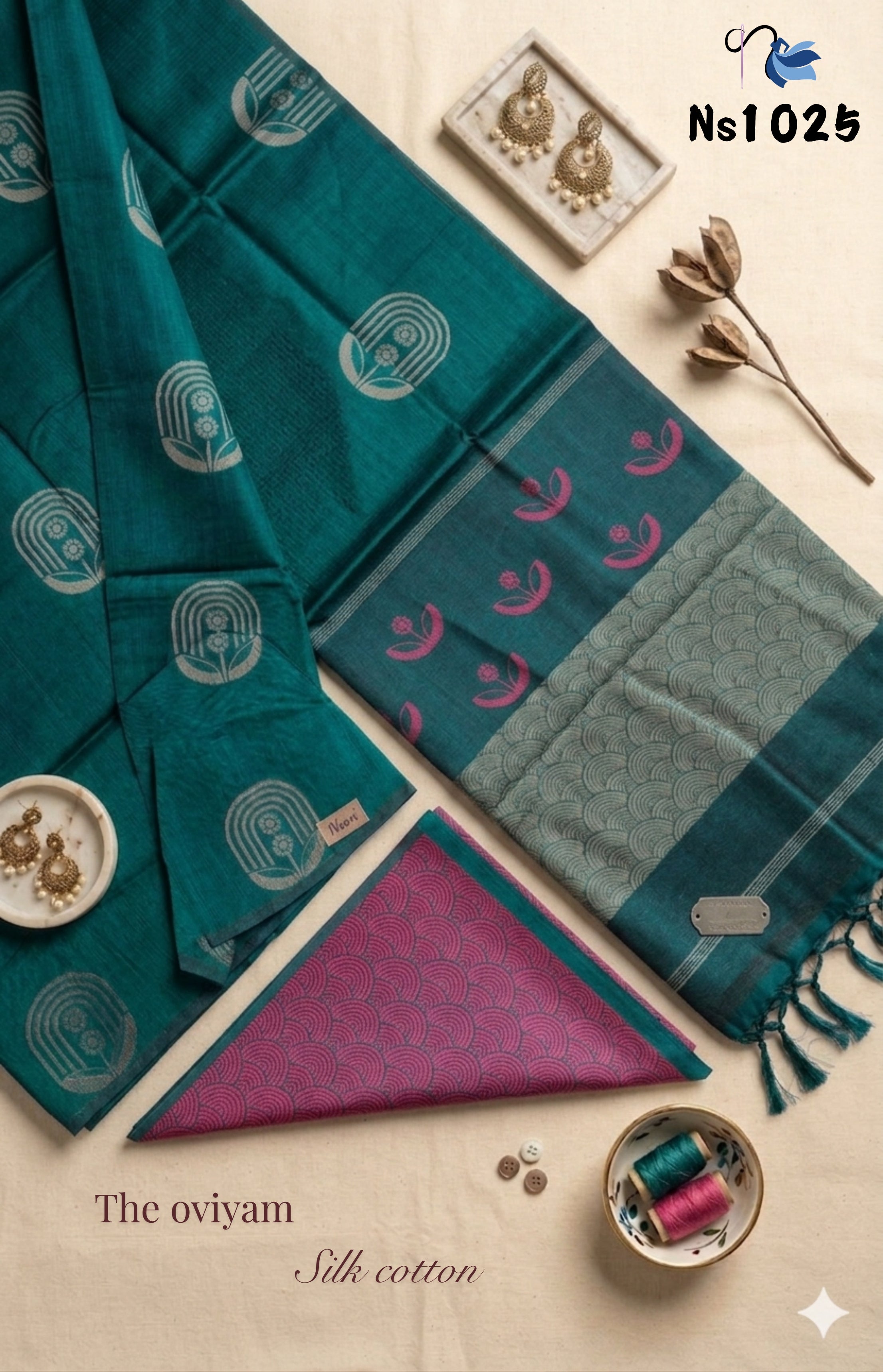 Silk Cotton Saree with Contrasting Blouse | Rich Pallu | Naanal